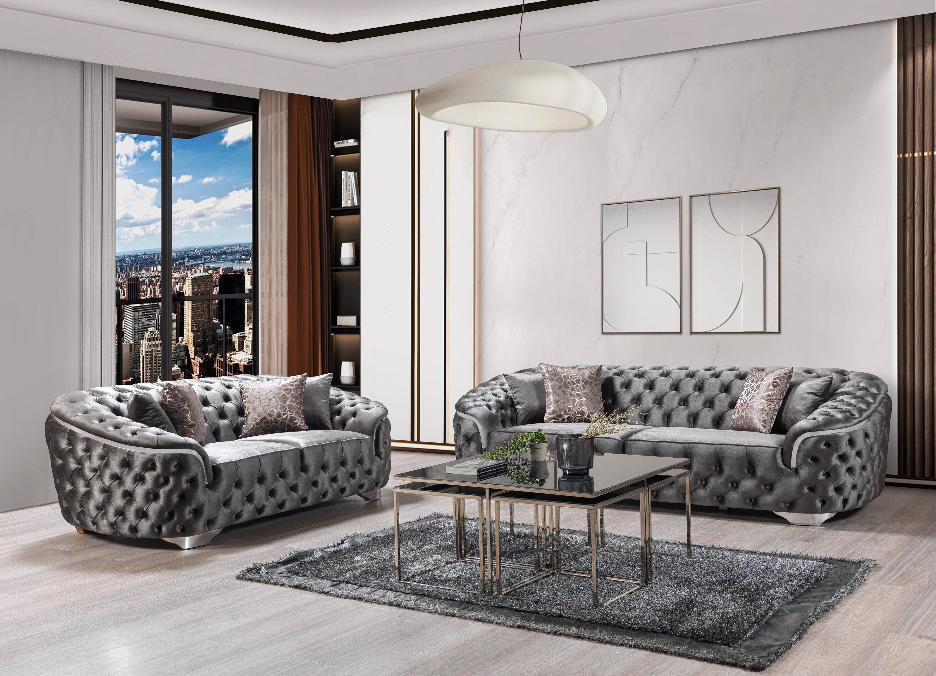 Lupino Gray Velvet Loveseat 79"