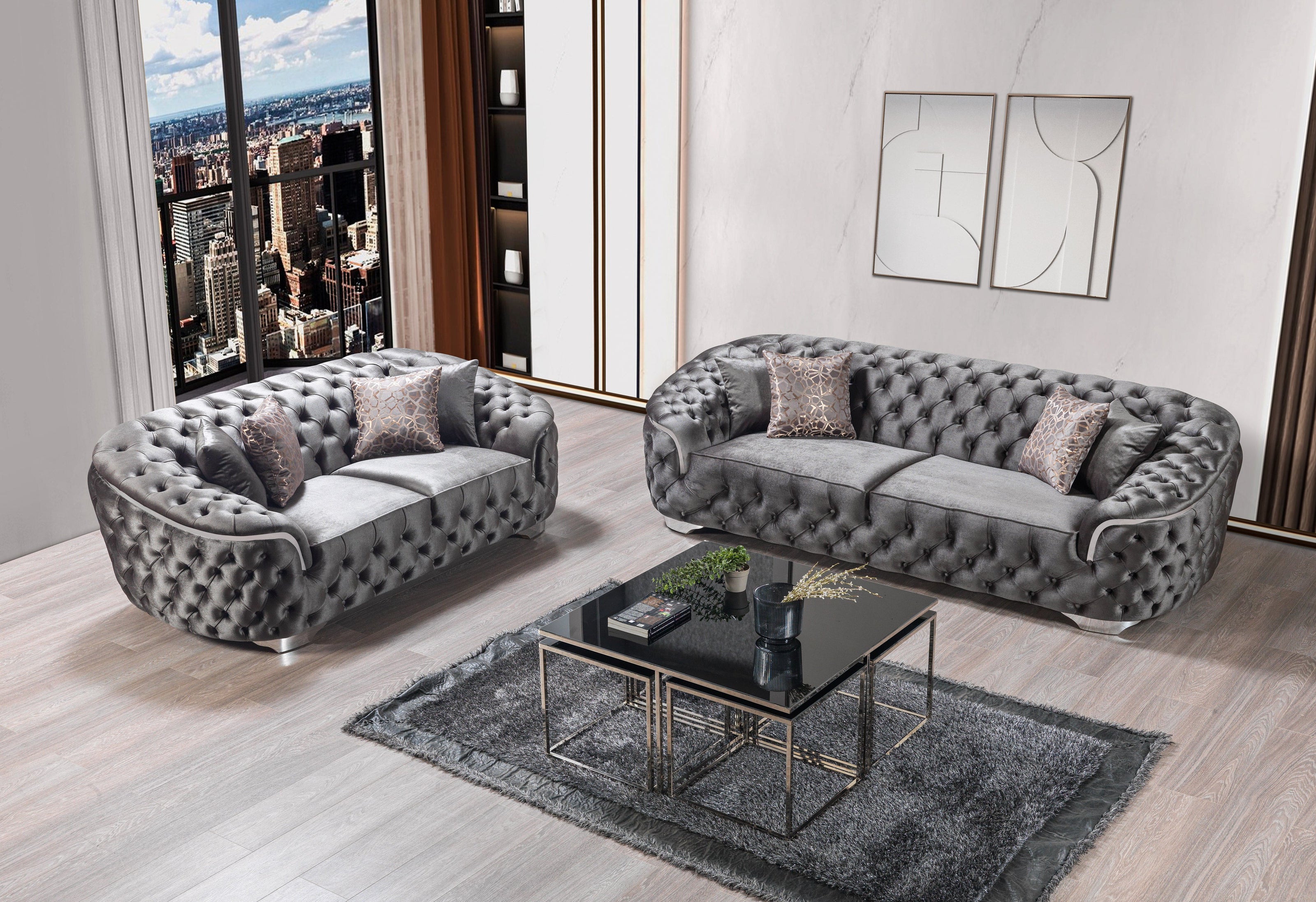 Lupino Gray Velvet Sofa 98" & Loveseat 79"