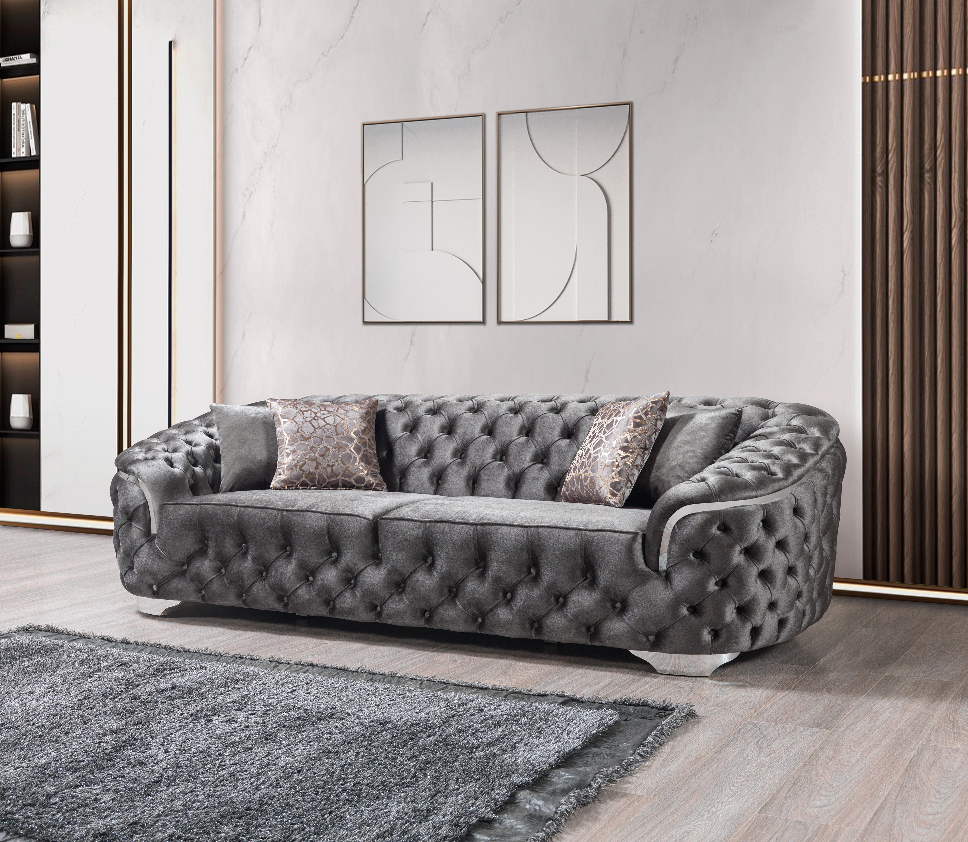 Lupino Gray Velvet Sofa 98" & Loveseat 79"