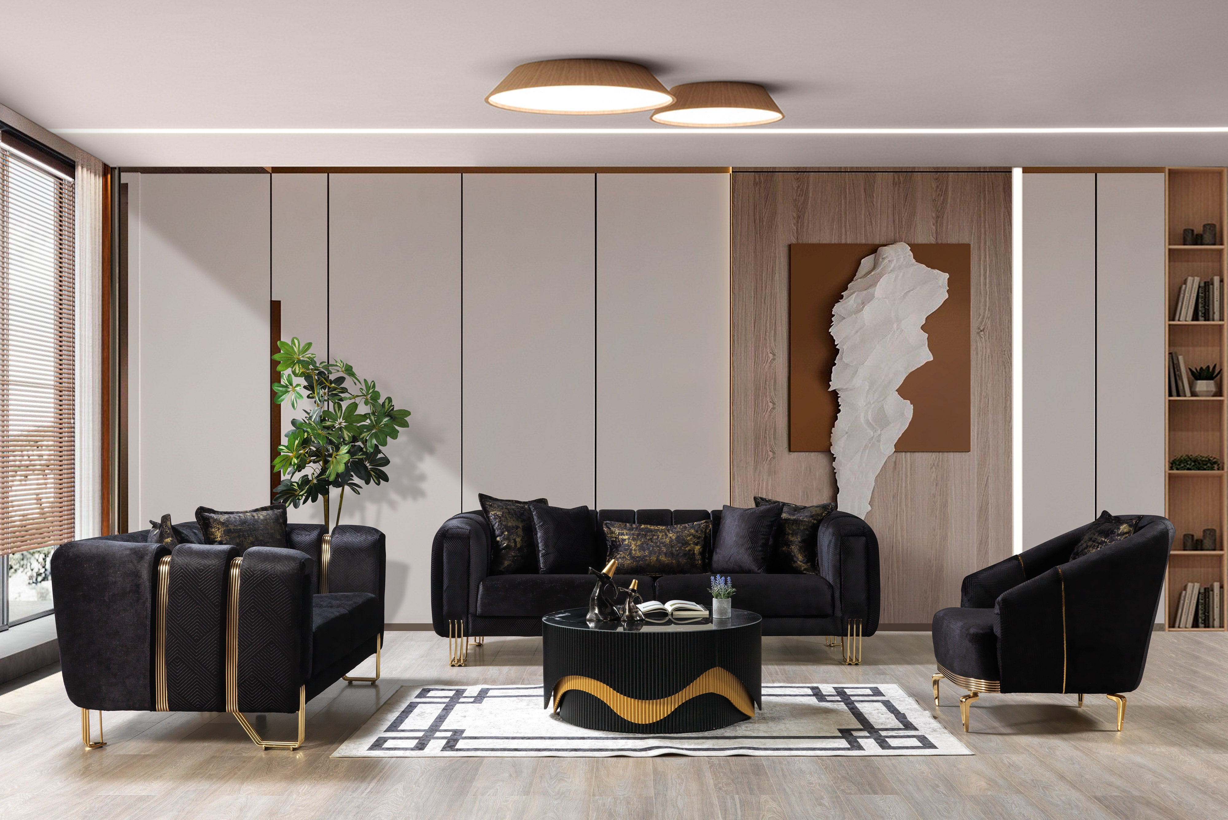 Santana Black Velvet Sofa
