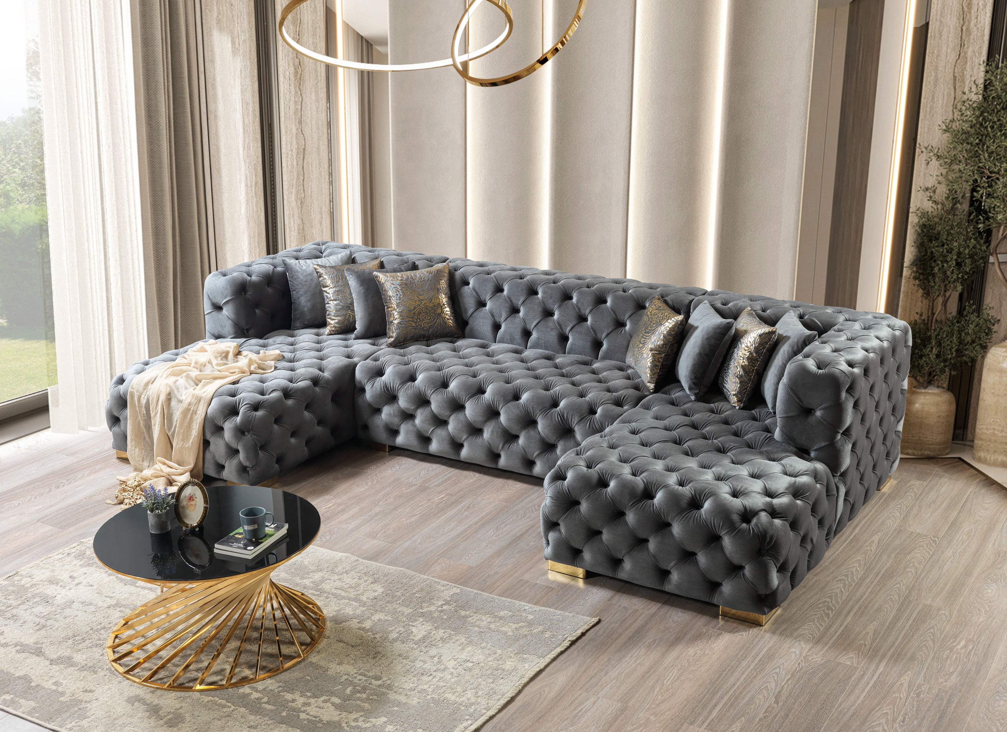 Neva Gray Velvet Double Chaise 138" Sectional
