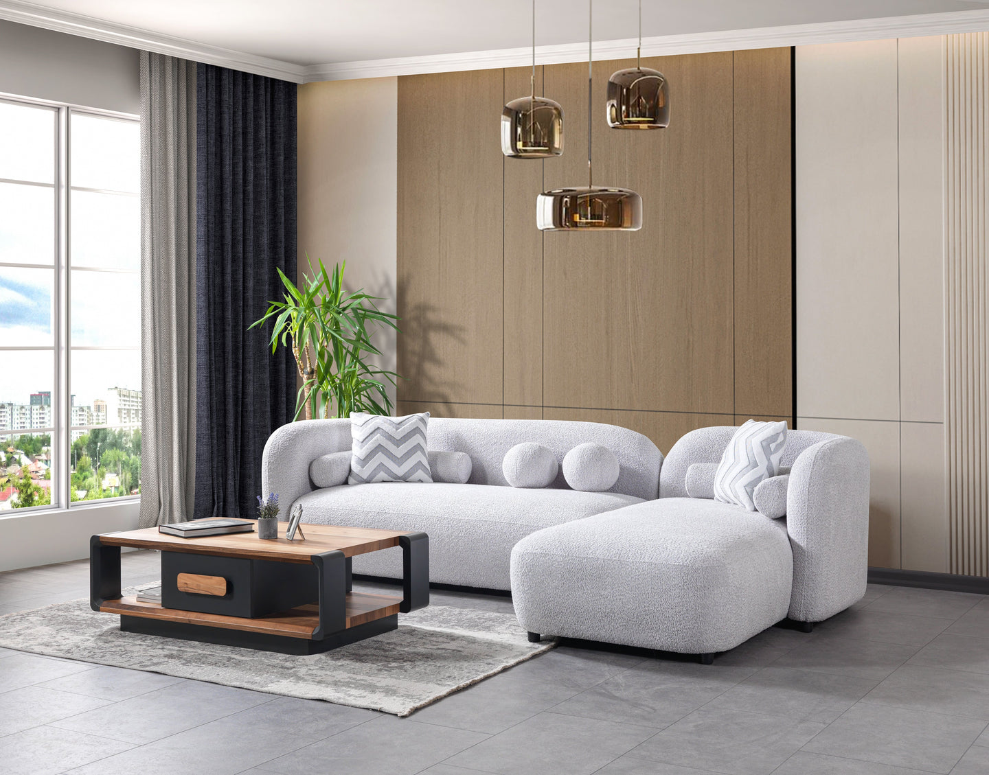 Liva Gray Boucle RAF 110" Sectional