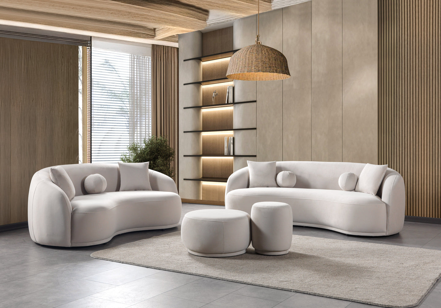Bonita Ivory Velvet Sofa 91" & Loveseat 81"