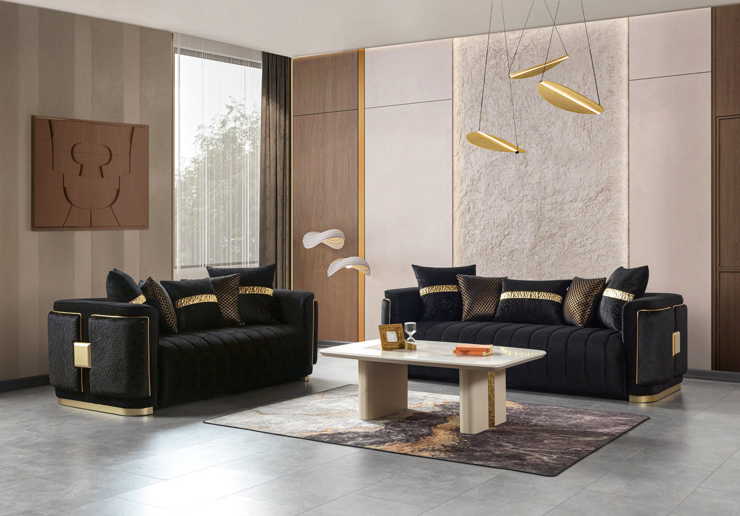 Carlina Black Velvet Loveseat 77"