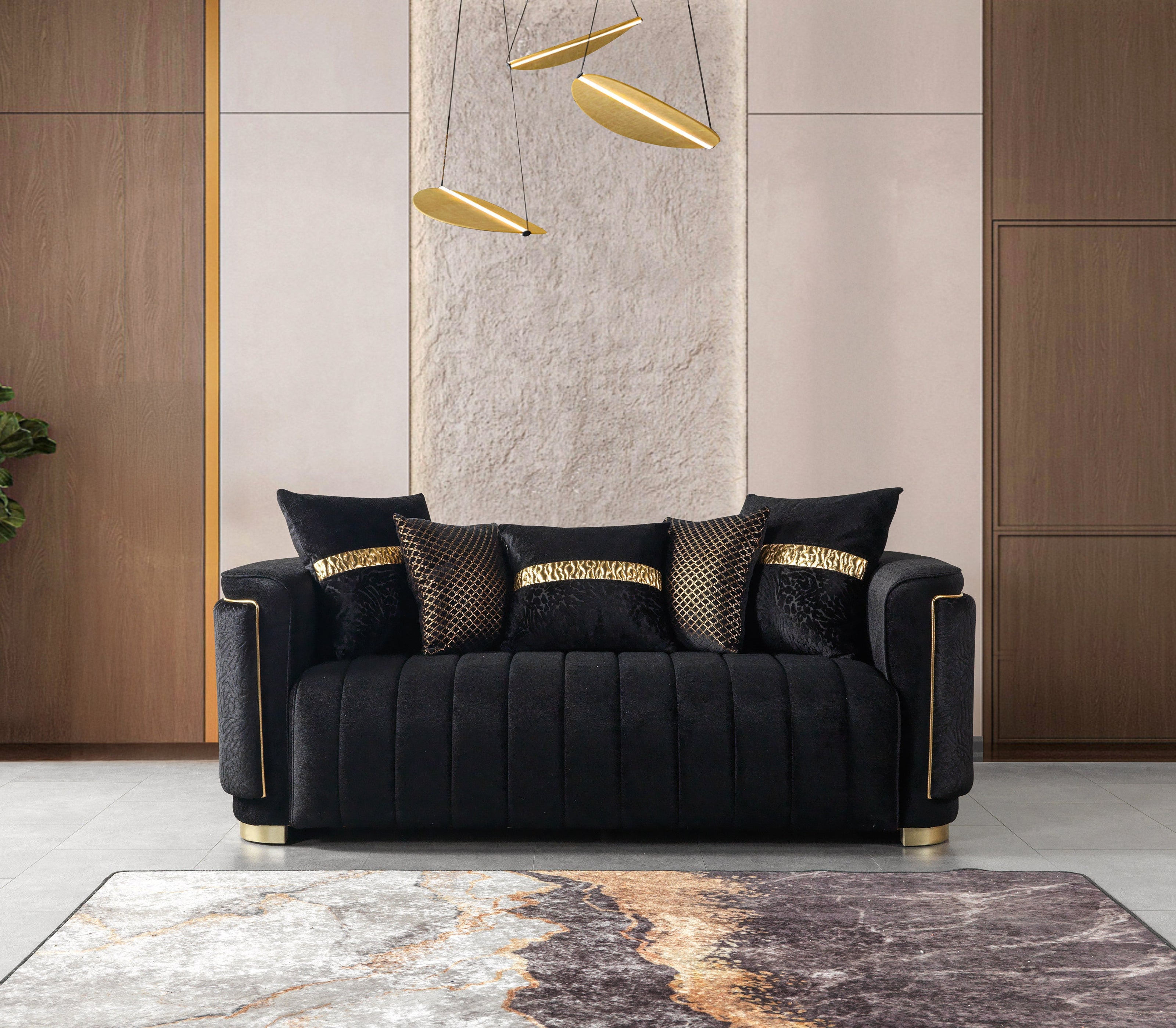 Carlina Black Velvet Loveseat 77"