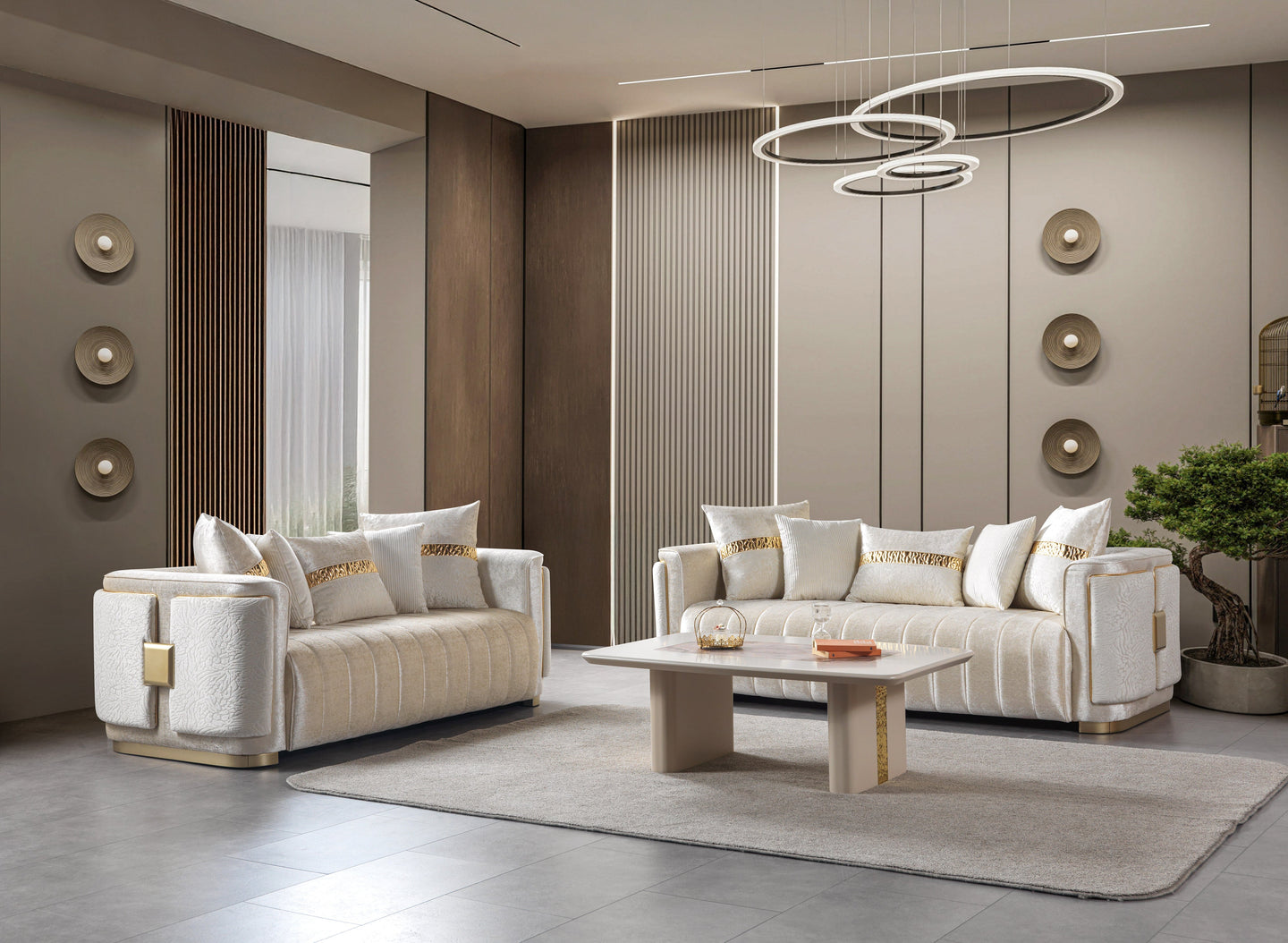 Carlina Ivory Velvet Sofa & Loveseat