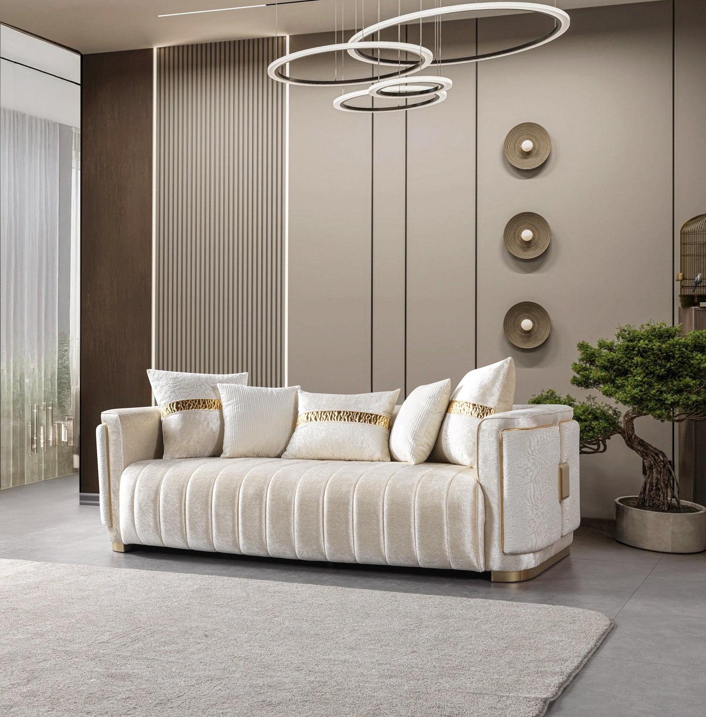 Carlina Ivory Velvet Sofa