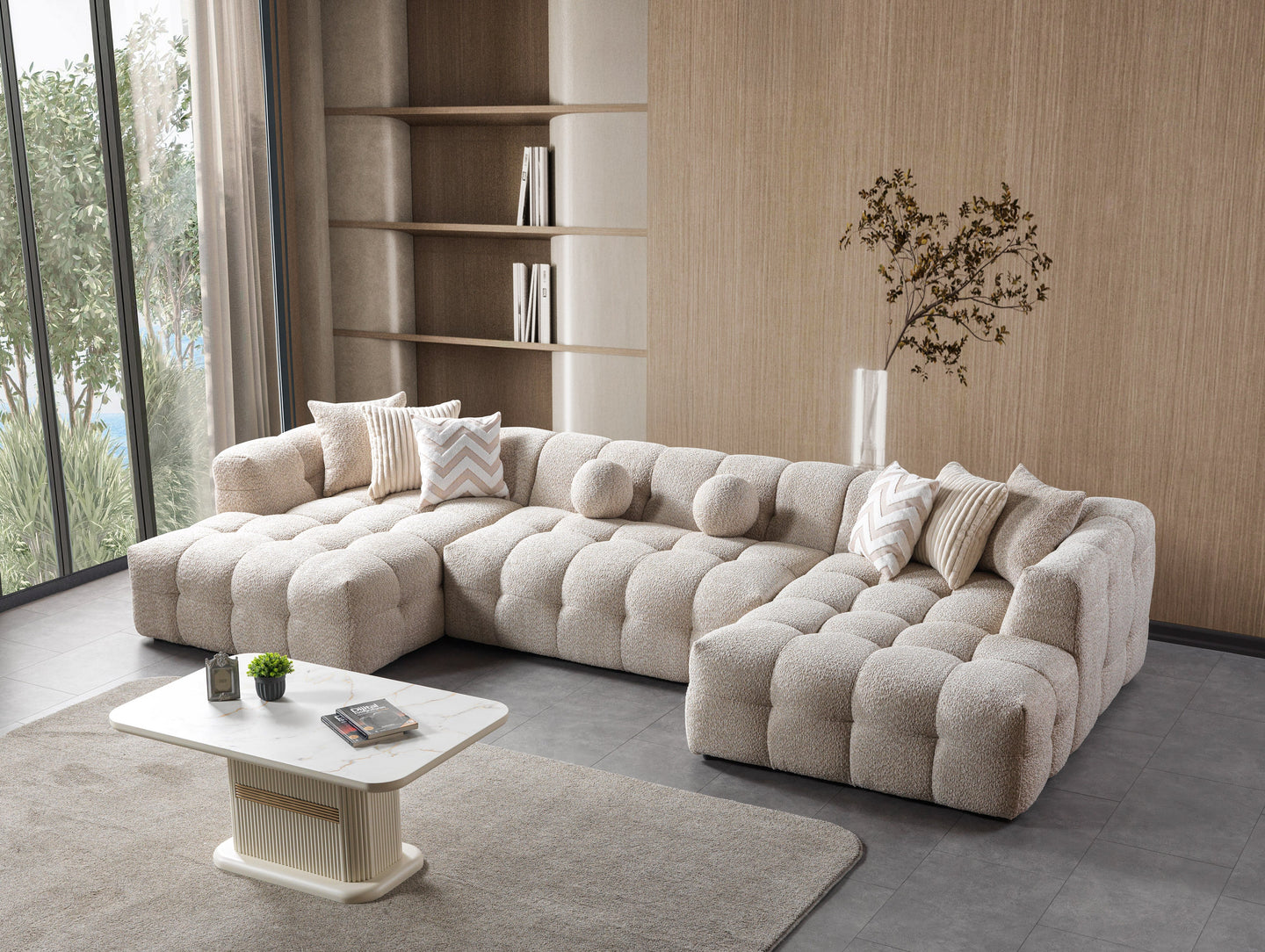 Ivy Sand Boucle Double Chaise 146" Sectional