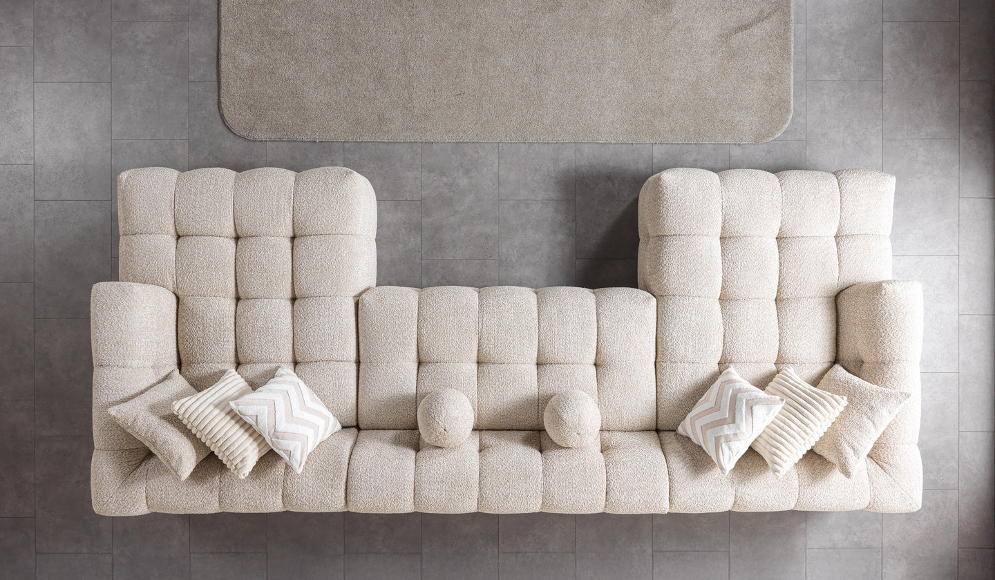 Ivy Sand Boucle Double Chaise 146" Sectional
