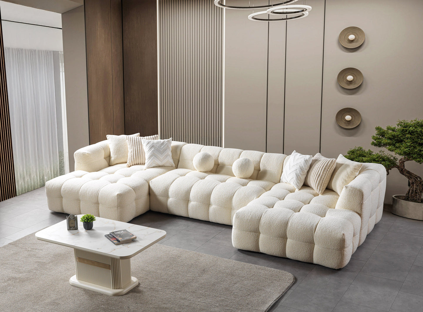 Ivy Ivory Boucle Double Chaise 146" Sectional