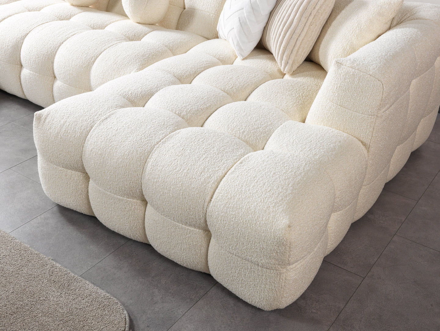 Ivy Ivory Boucle Double Chaise 146" Sectional