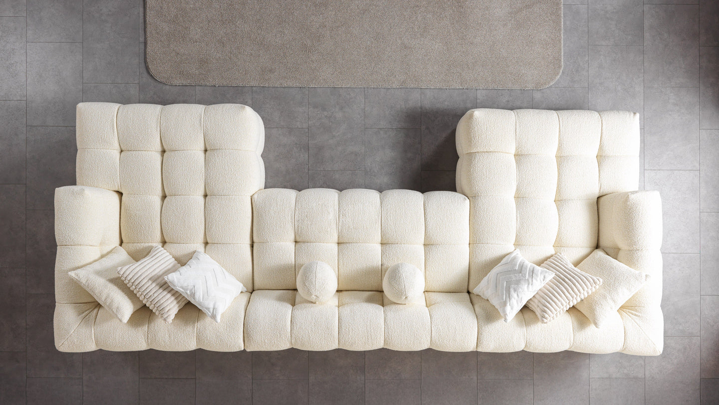 Ivy Ivory Boucle Double Chaise 146" Sectional