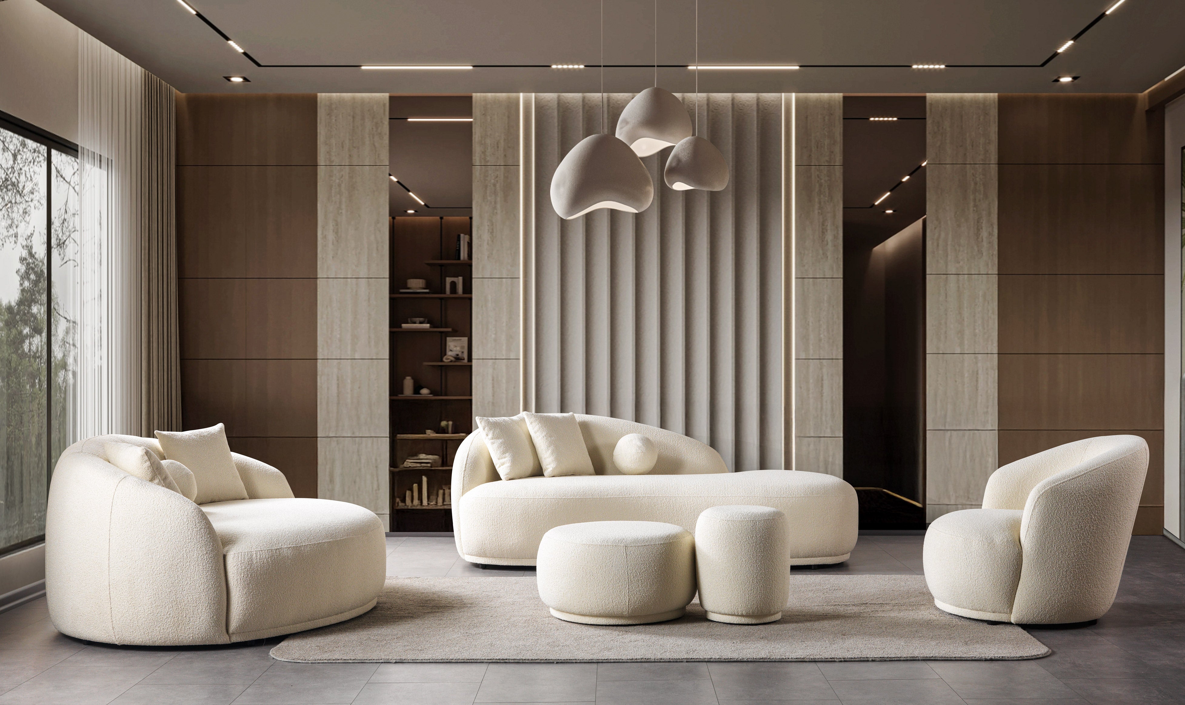 Bonita Ivory Boucle Round Sofa  71"