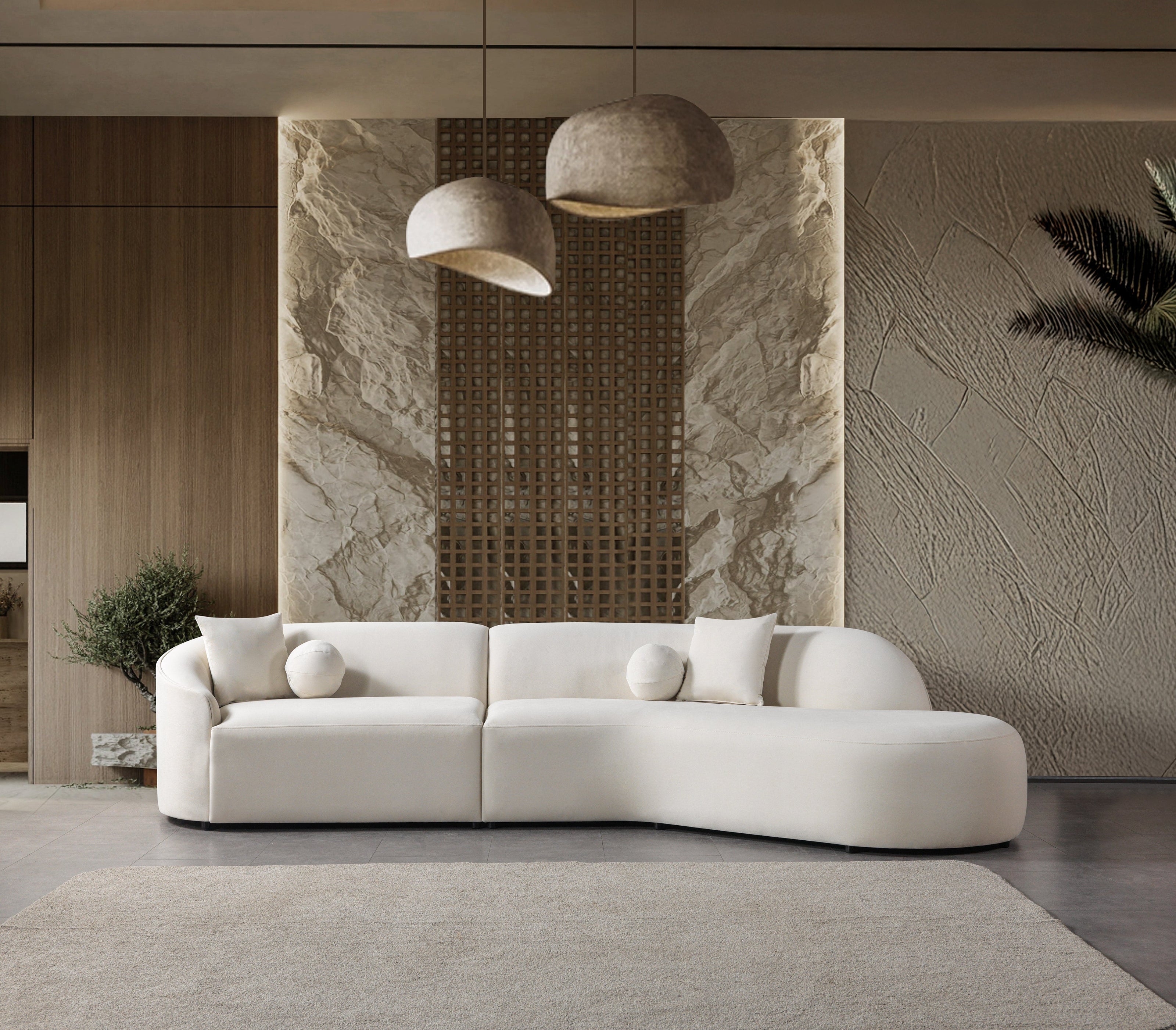 Cloe Ivory Velvet Curved 134" RAF Sectional