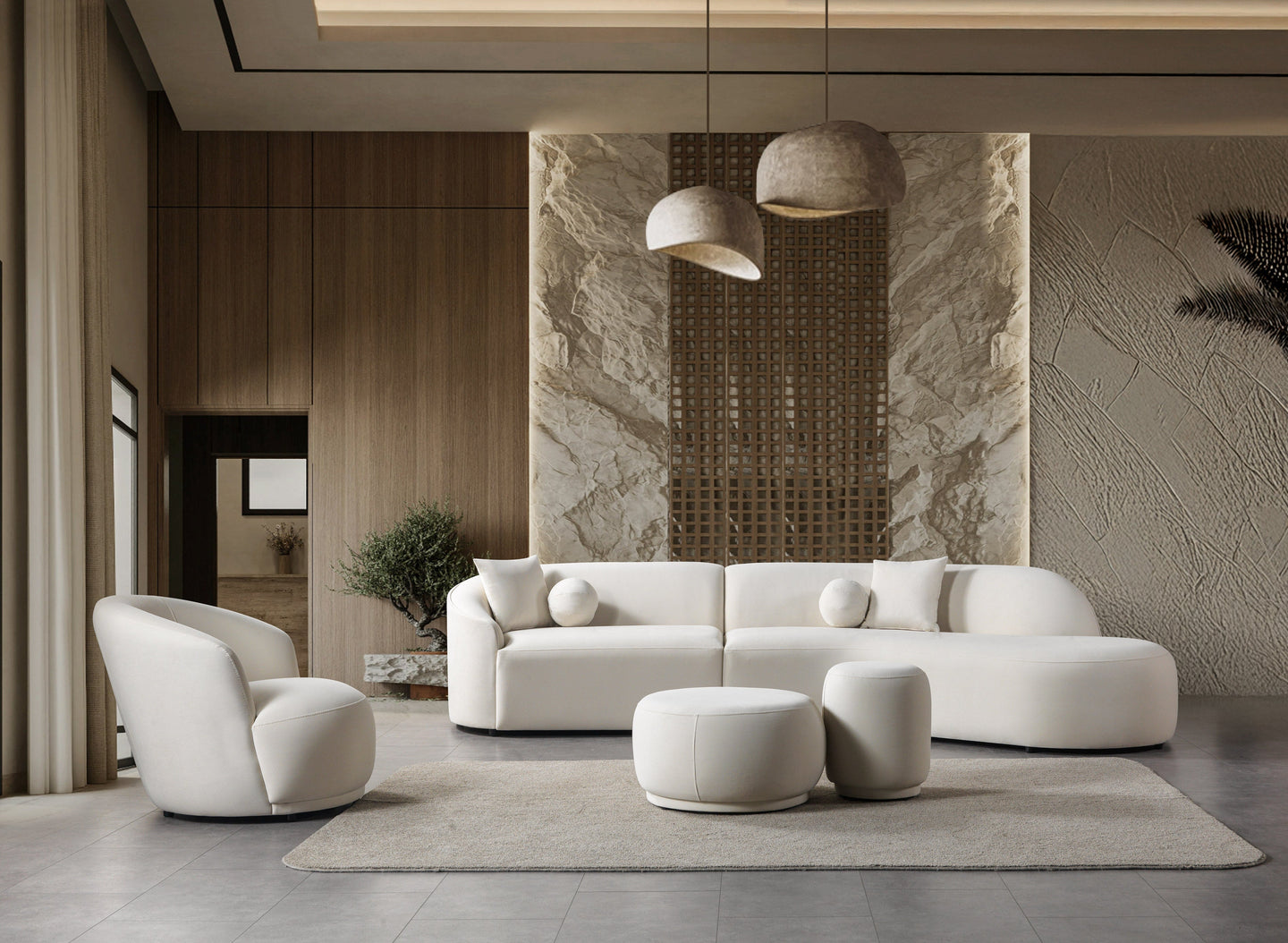 Cloe Ivory Velvet Curved 134" RAF Sectional