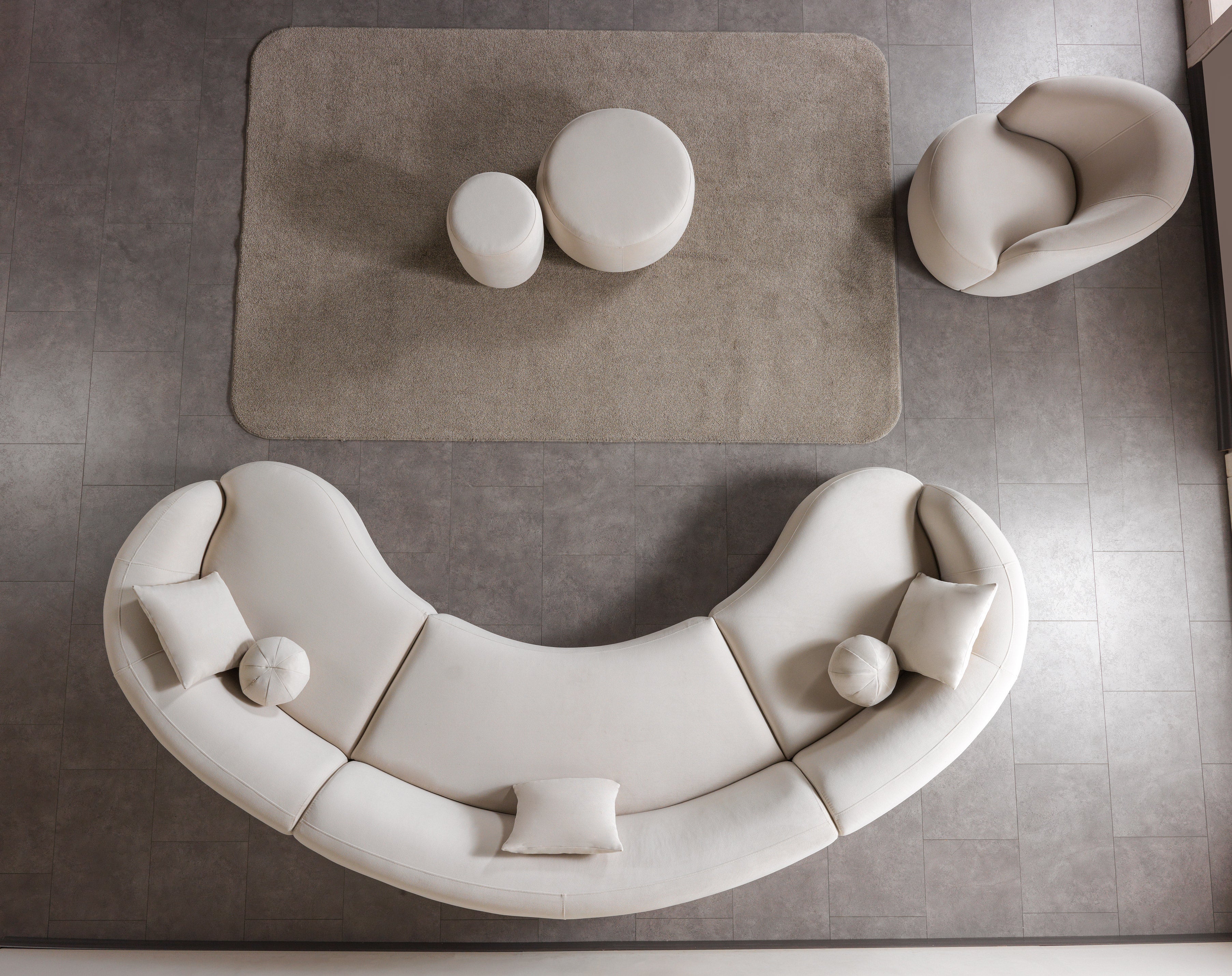 Bonita Ivory Velvet 3-Piece Curved 138" Sectional