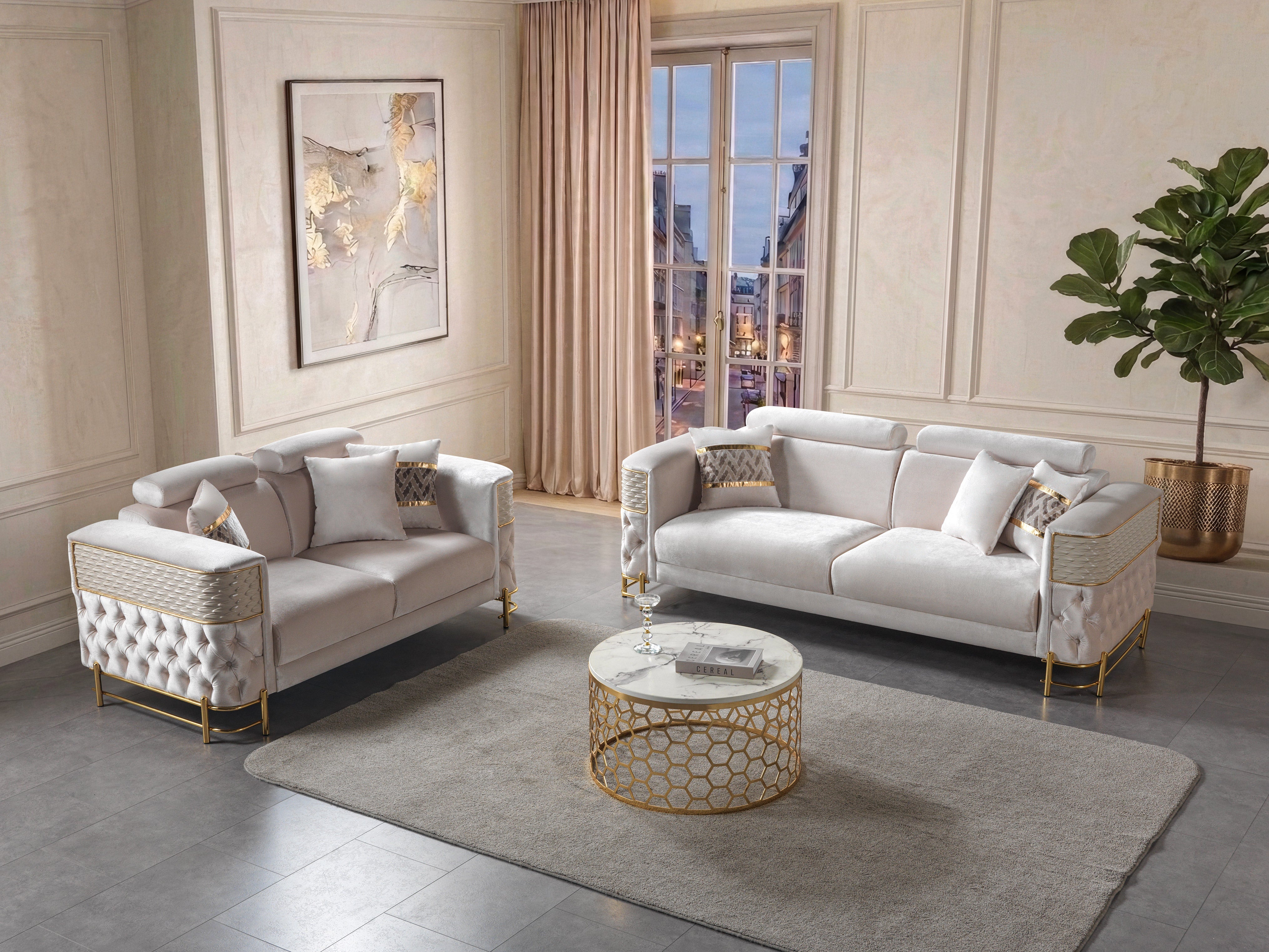 Fabiana Ivory Velvet Sofa