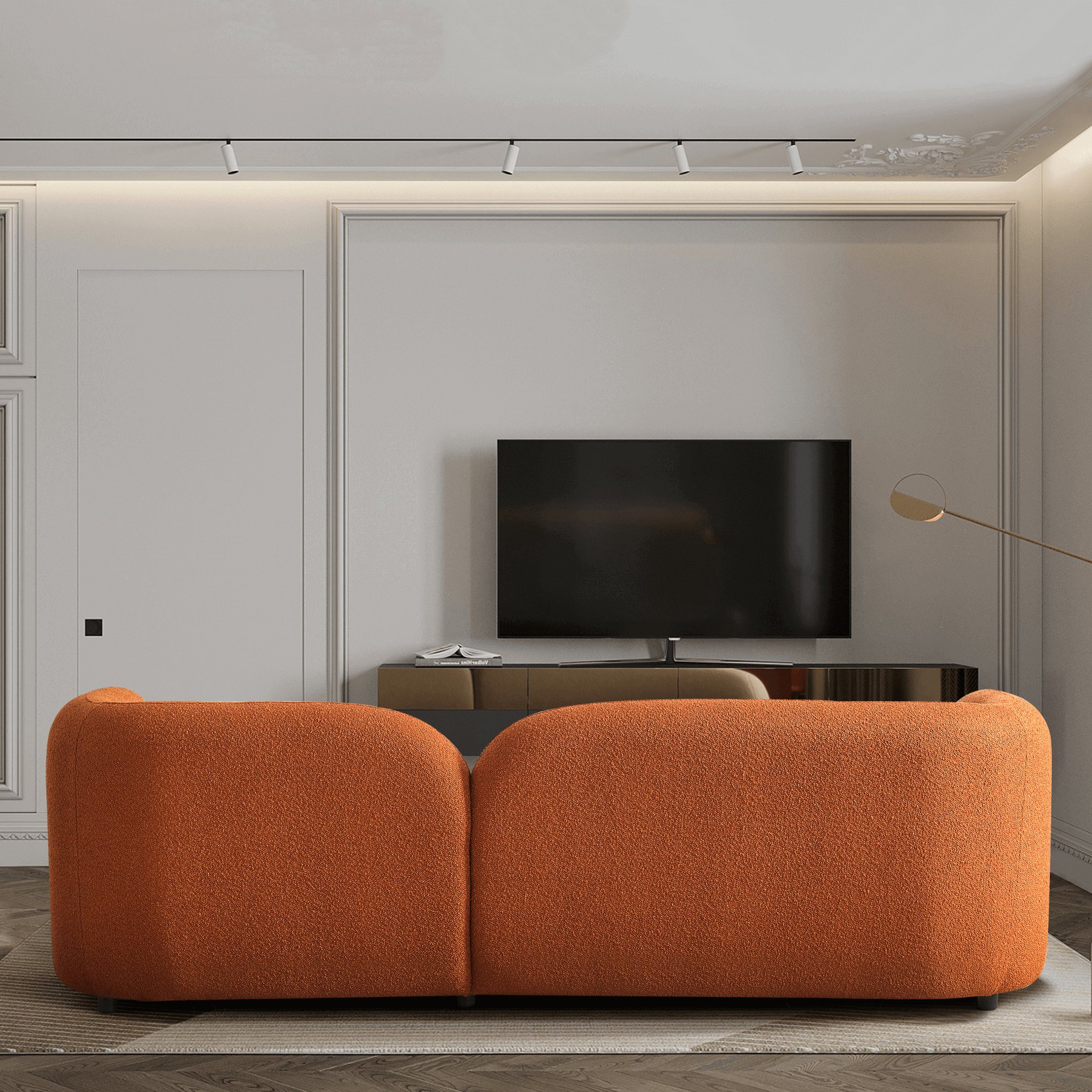 Donna Japandi Style Burnt Orange Boucle Sofa