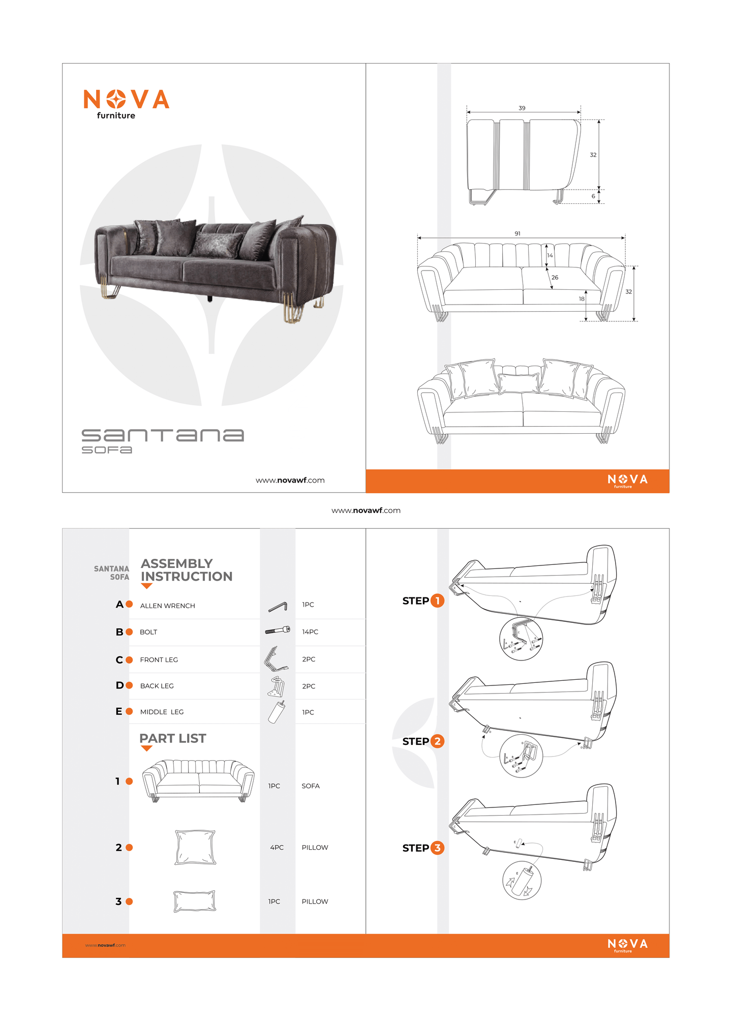 Santana Silver Velvet Sofa