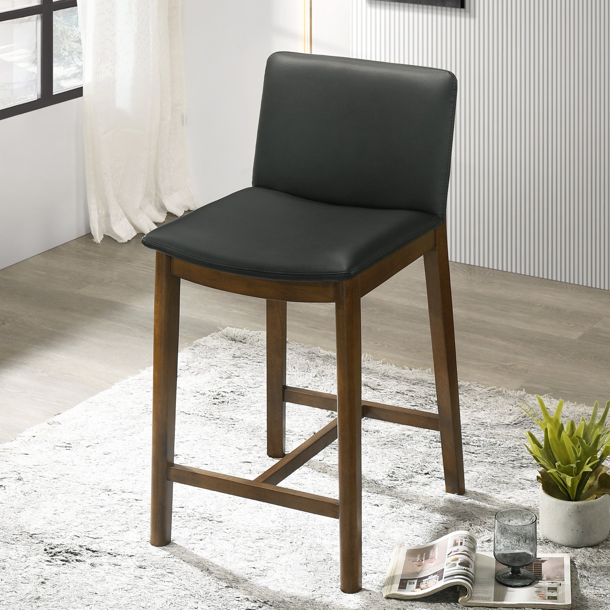 Shannon Mid-Century Modern Black Vegan Leather Counter Stool | Ashcroft Imports Furniture