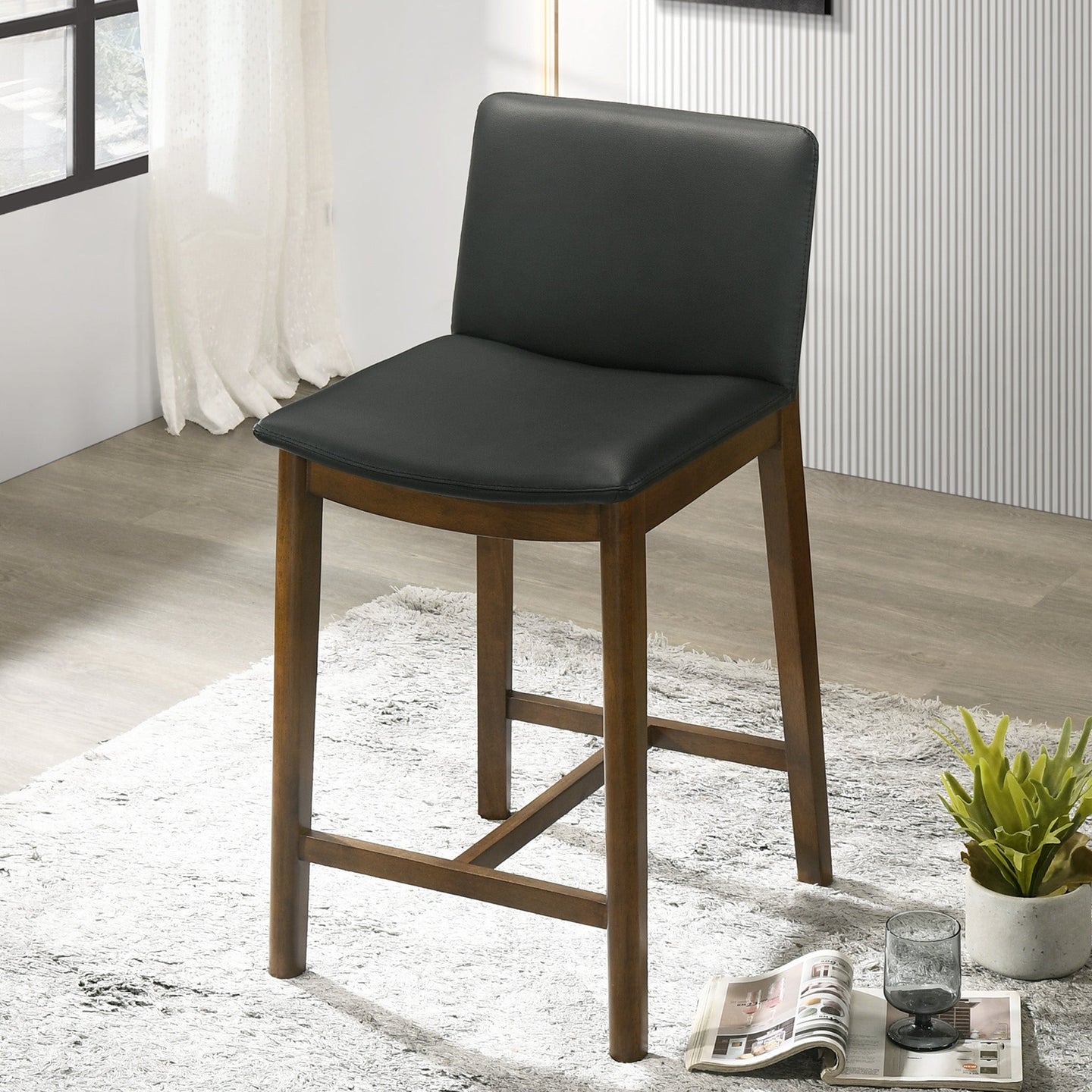 Shannon Mid-Century Modern Black Vegan Leather Counter Stool | Ashcroft Imports Furniture