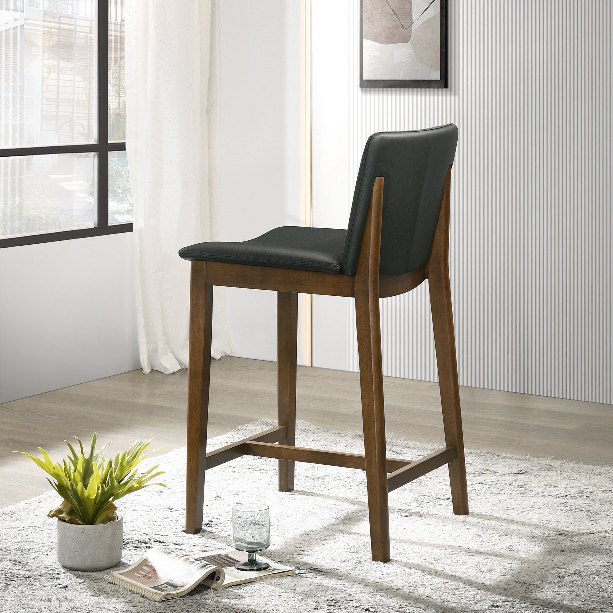 Shannon Mid-Century Modern Black Vegan Leather Counter Stool | Ashcroft Imports Furniture