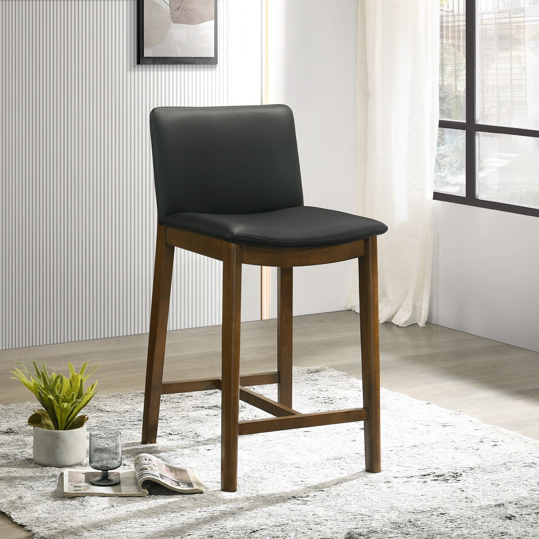 Shannon Mid-Century Modern Black Vegan Leather Counter Stool | Ashcroft Imports Furniture