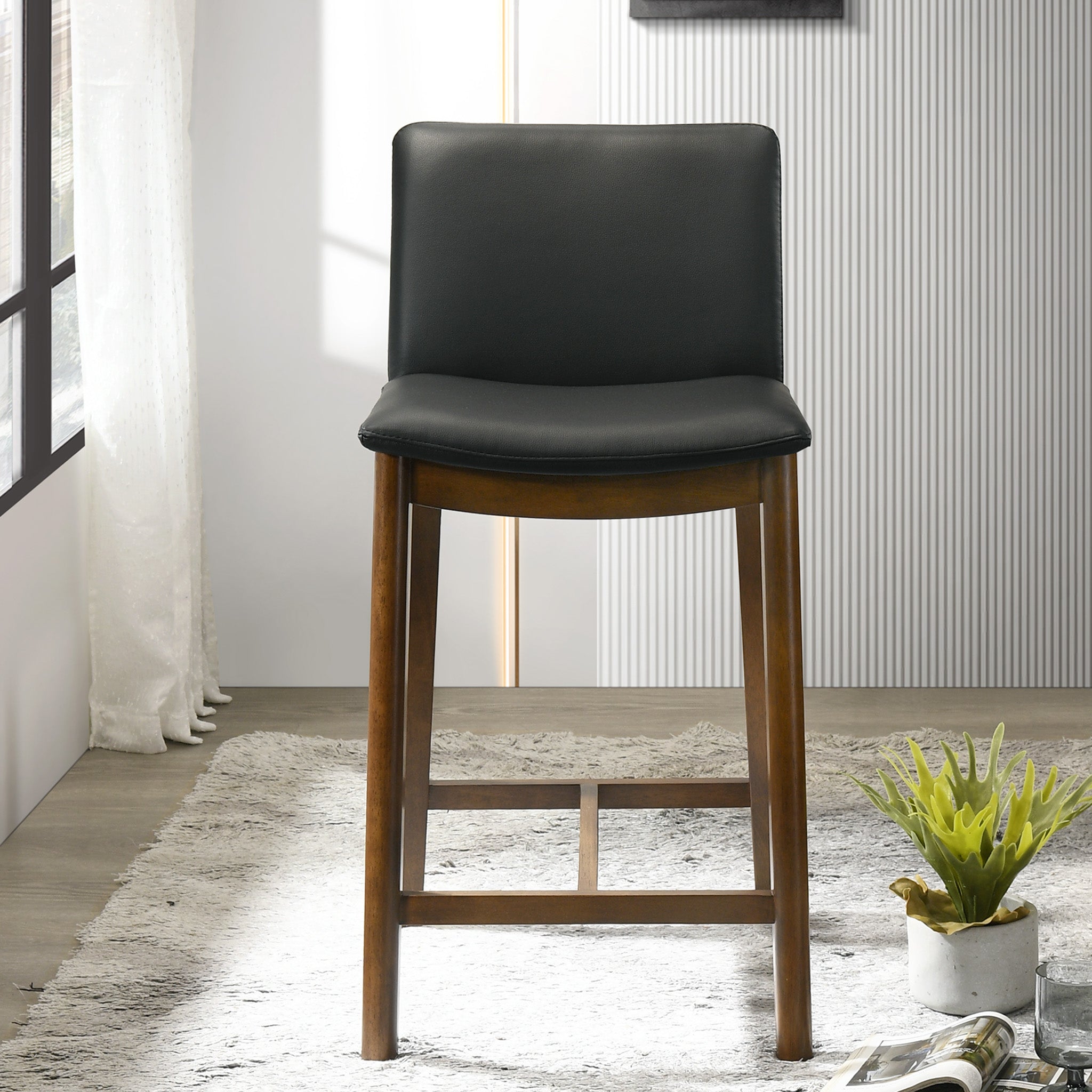 Shannon Mid-Century Modern Black Vegan Leather Counter Stool | Ashcroft Imports Furniture