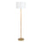 Stellar Wood & Rattan Floor Lamp | Gold Brass Accents &amp; White Linen Shade