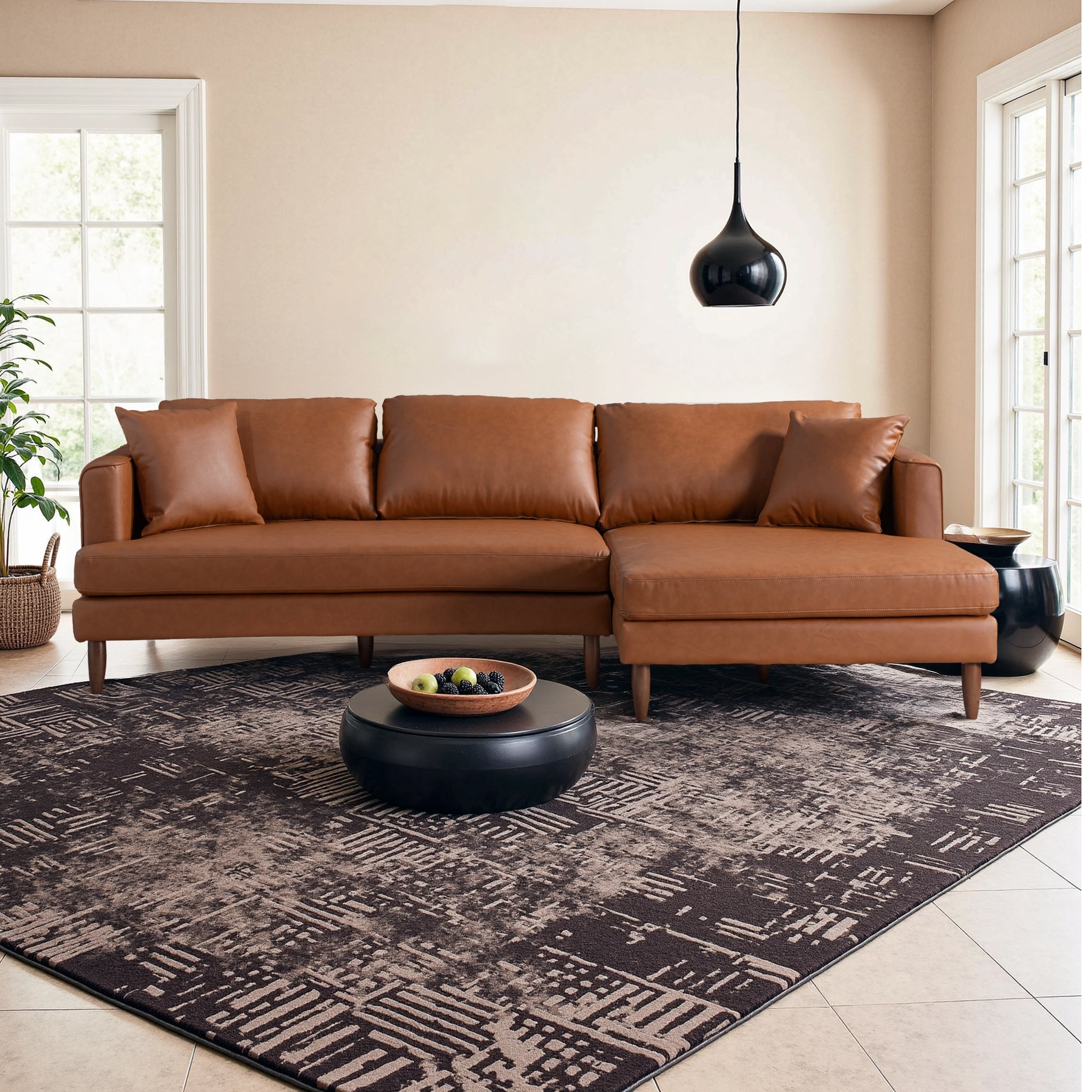Blake L-Shaped Cognac Vegan Leather Sectional Sofa Right Facing - Ashcroft Furniture