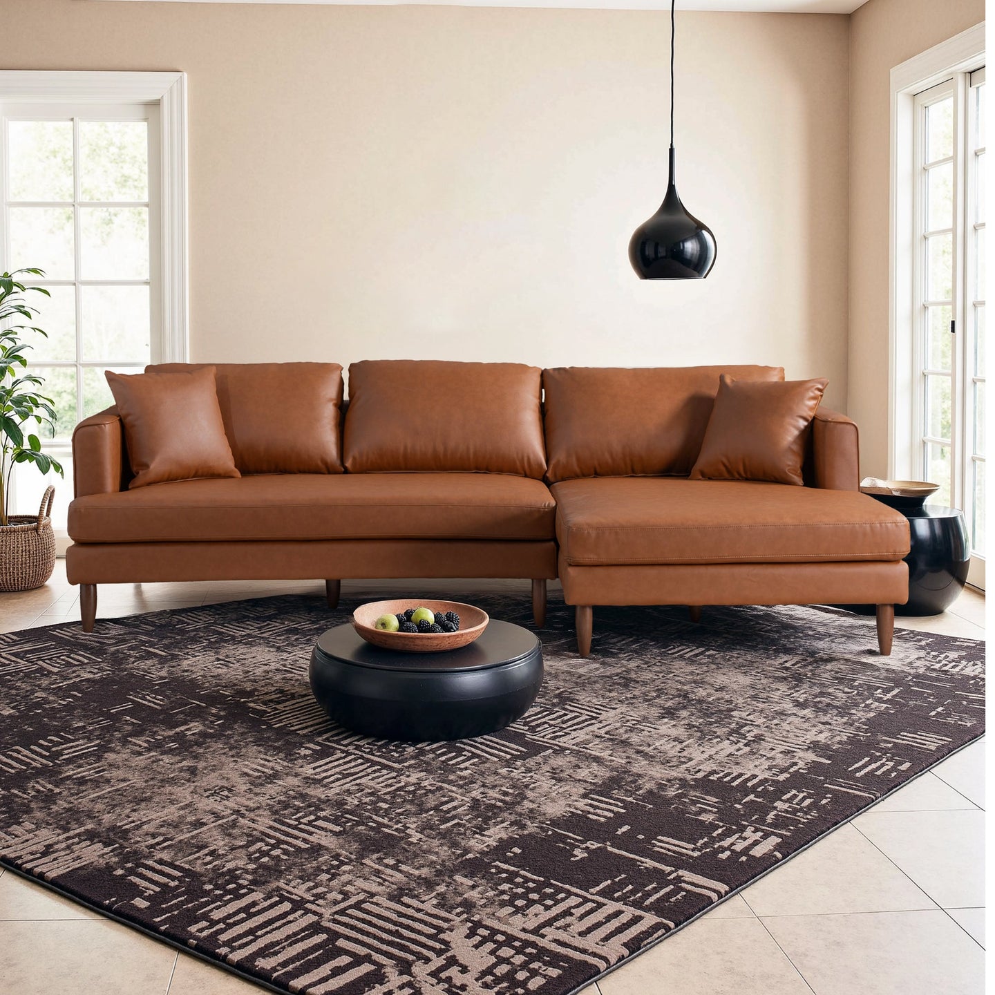 Blake L-Shaped Cognac Vegan Leather Sectional Sofa Right Facing - Ashcroft Furniture