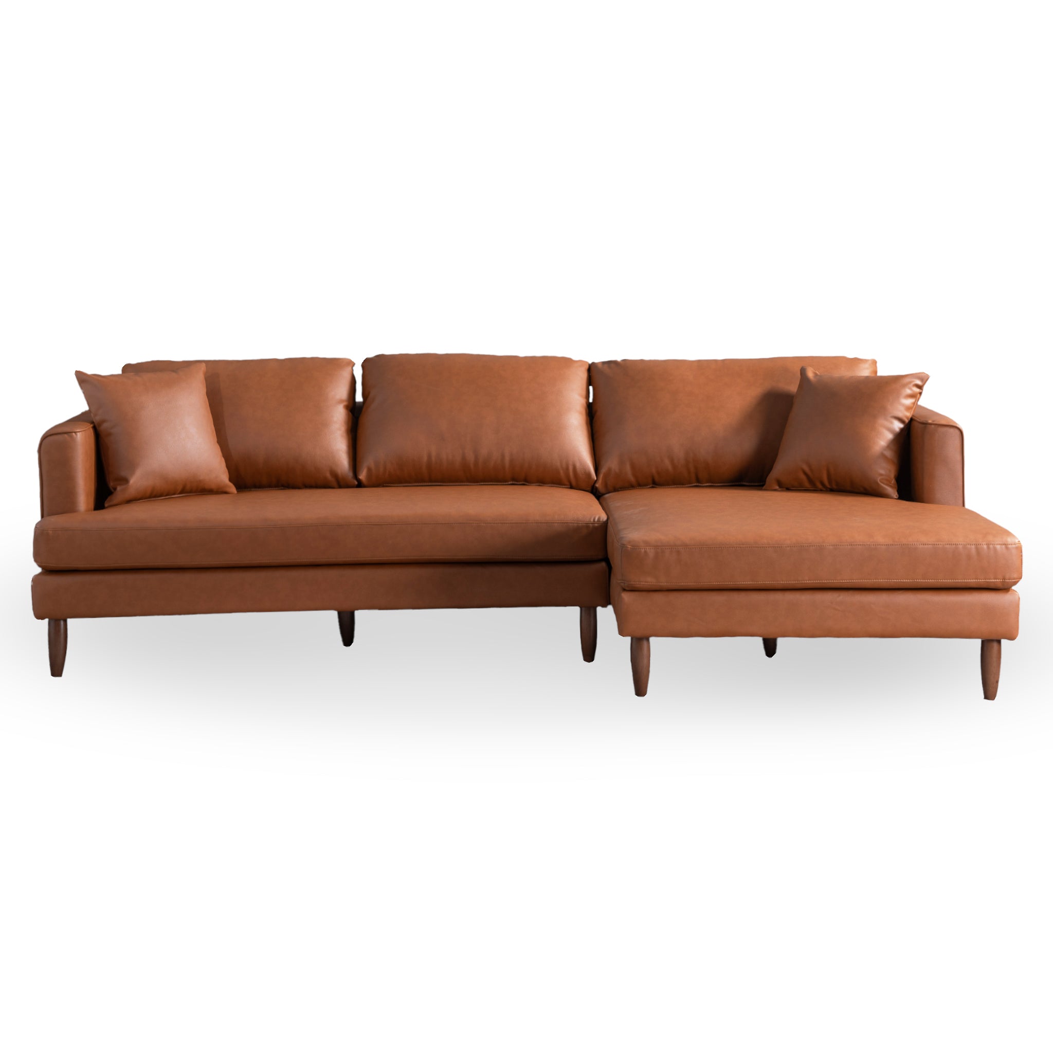 Blake L-Shaped Cognac Vegan Leather Sectional Sofa Right Facing - Ashcroft Furniture