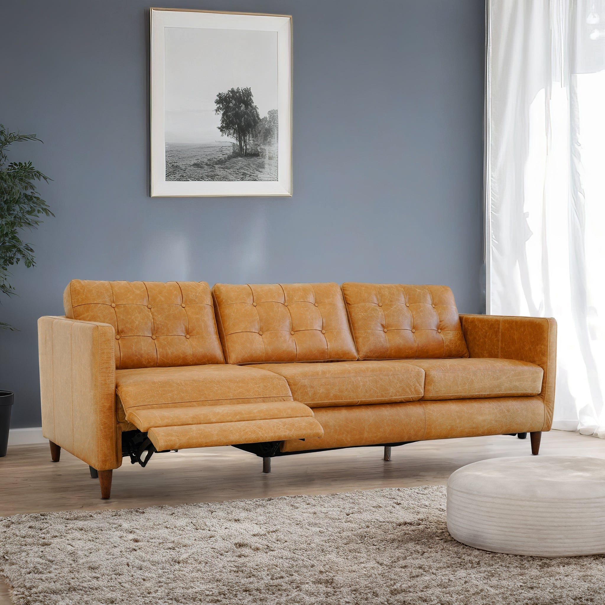 Christopher Tan Leather Electric Inclining Sofa | Right Facing Power Recliner Couch | Ashcroft Imports Furniture