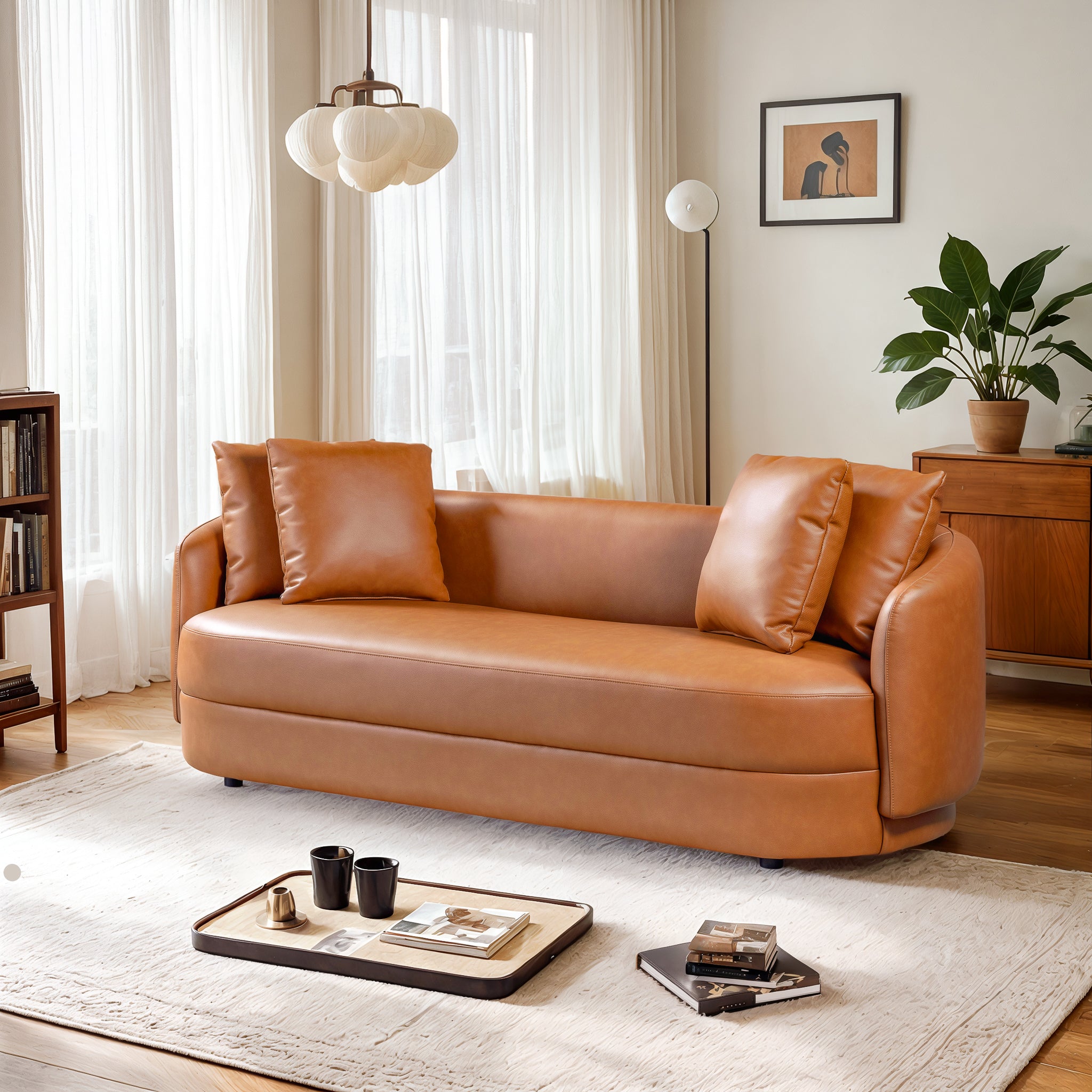Dylan Round Arm Composite Leather Luxury Japandi Style Sofa -Ashcroft Imports Furniture