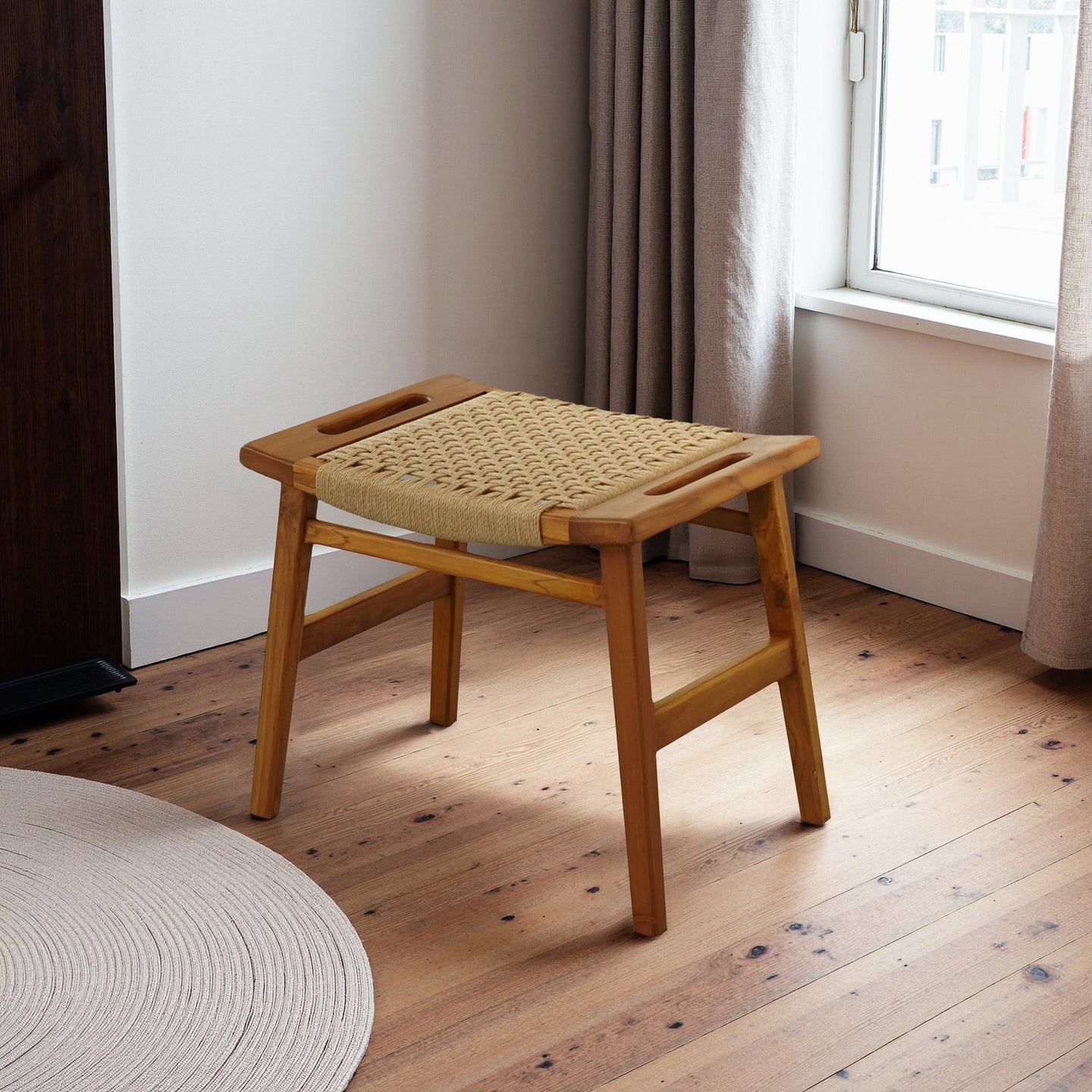 Grit Rustic Solid Wood Loom Stool | Mid-Century Modern Woven Accent Seating | Ashcroft Imports Furniture