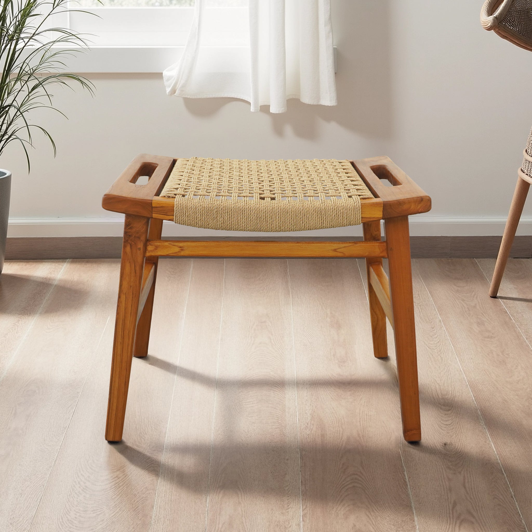 Grit Rustic Solid Wood Loom Stool | Mid-Century Modern Woven Accent Seating | Ashcroft Imports Furniture