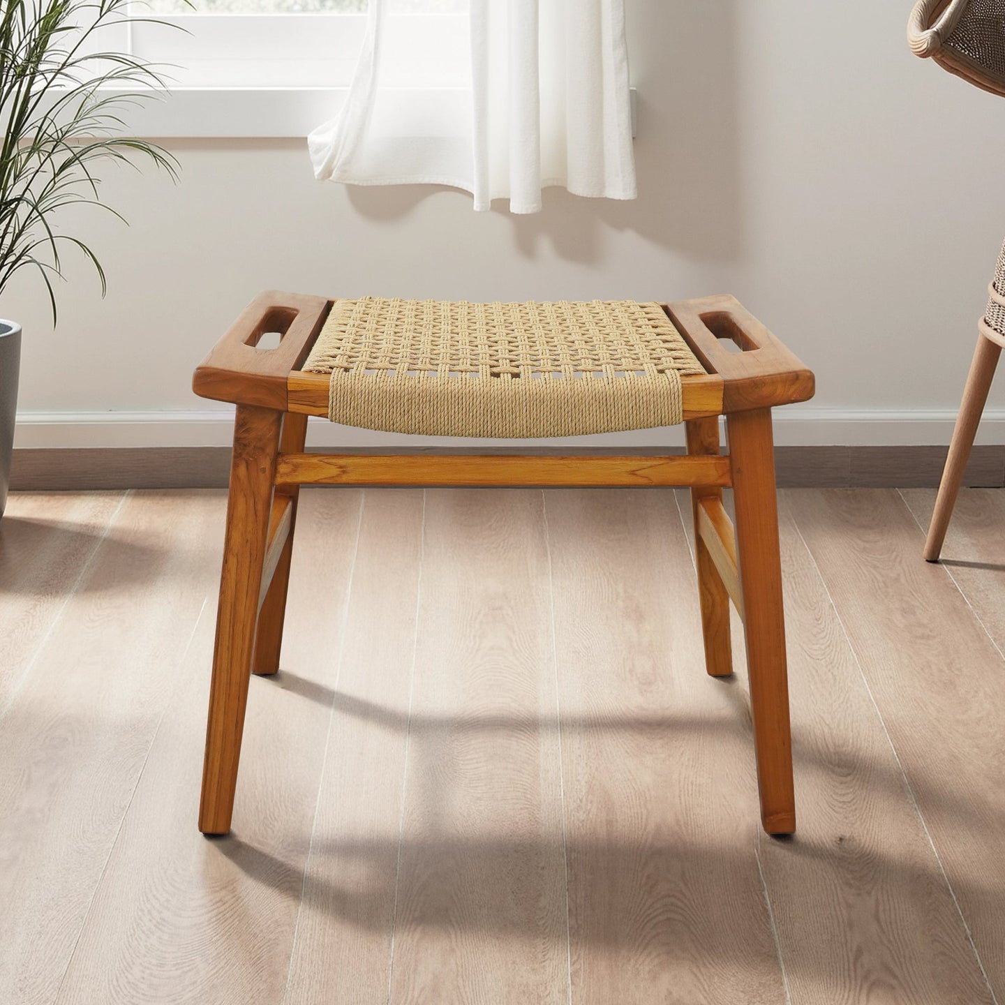 Grit Rustic Solid Wood Loom Stool | Mid-Century Modern Woven Accent Seating | Ashcroft Imports Furniture