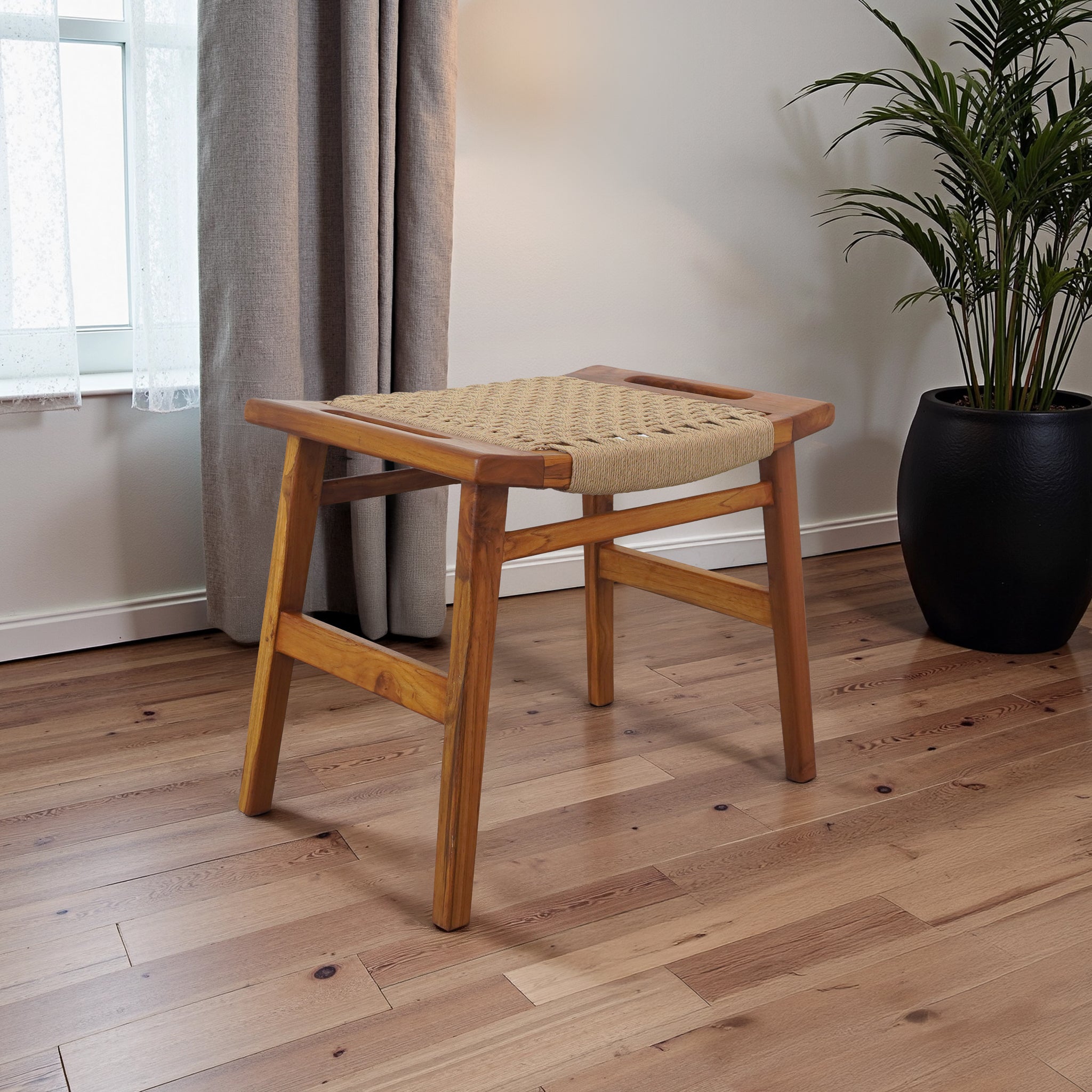 Grit Rustic Solid Wood Loom Stool | Mid-Century Modern Woven Accent Seating | Ashcroft Imports Furniture