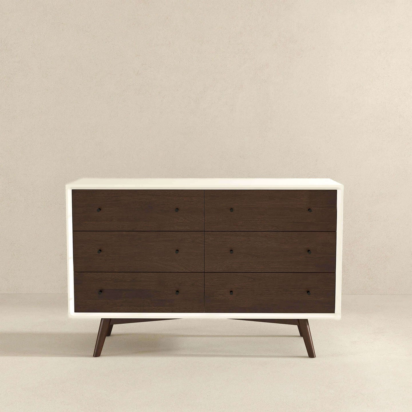 Caroline Mid-Century Modern White Dresser 6 Drawer