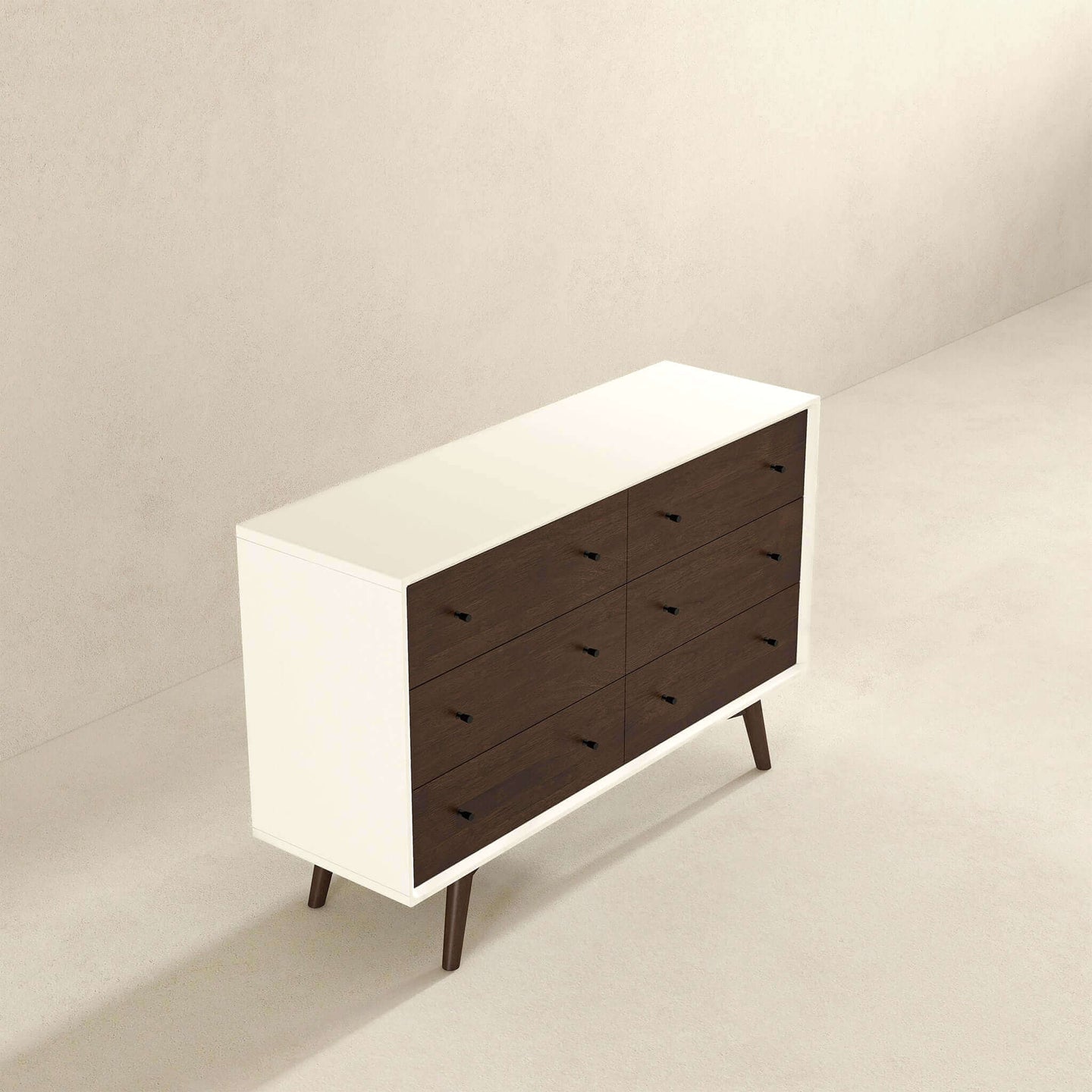 Caroline Mid-Century Modern White Dresser 6 Drawer