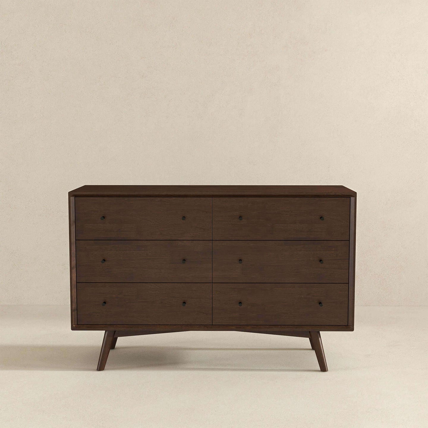 Caroline Mid Century Modern Walnut Dresser 6 Drawer