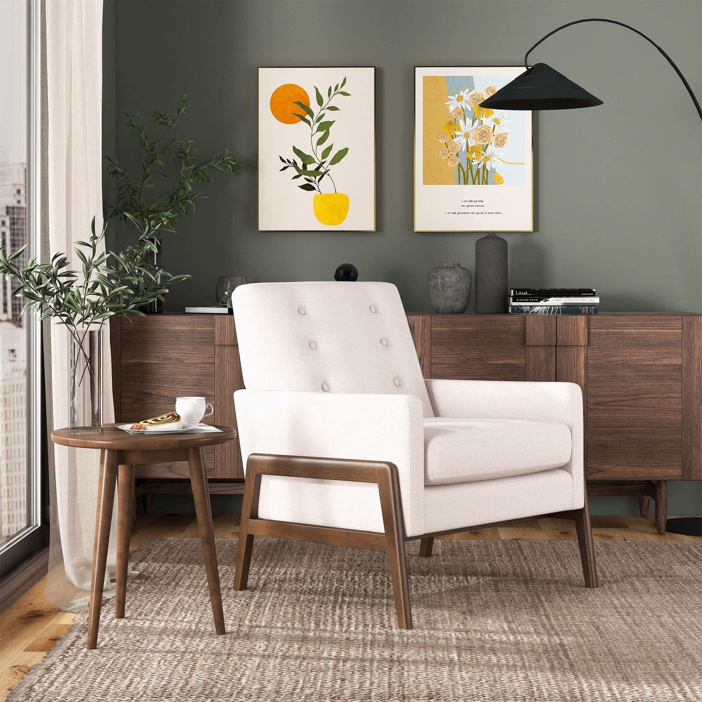 Cole Solid Wood Beige Velvet Lounge Chair