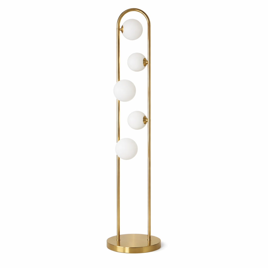 Artema Floor Lamp | White Frosted Globes & Brass Frame