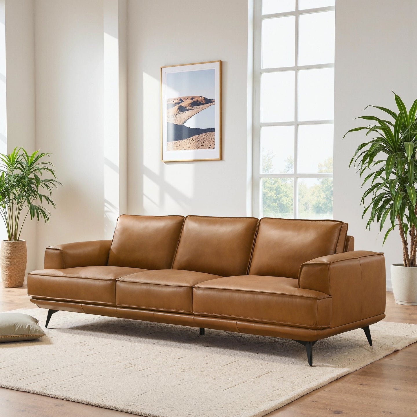 Knox Genuine Tan Leather Comfortable Sofa - Ashcroft Furniture