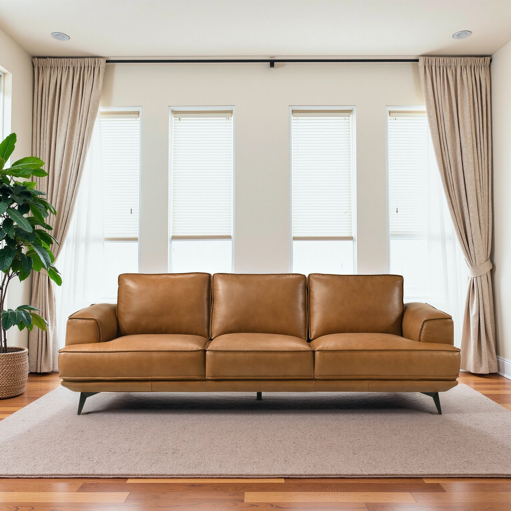 Knox Genuine Tan Leather Comfortable Sofa - Ashcroft Furniture