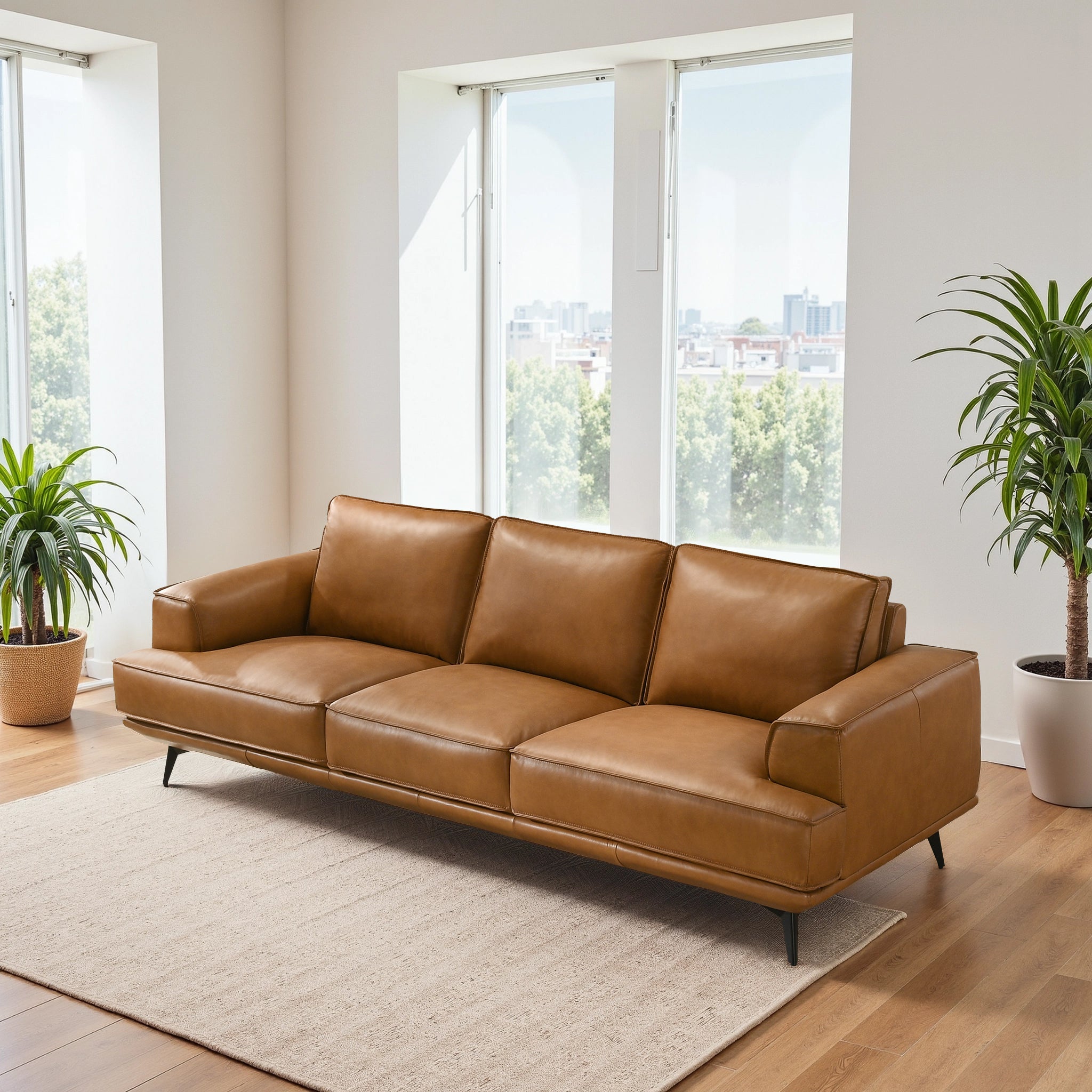 Knox Genuine Tan Leather Comfortable Sofa - Ashcroft Furniture