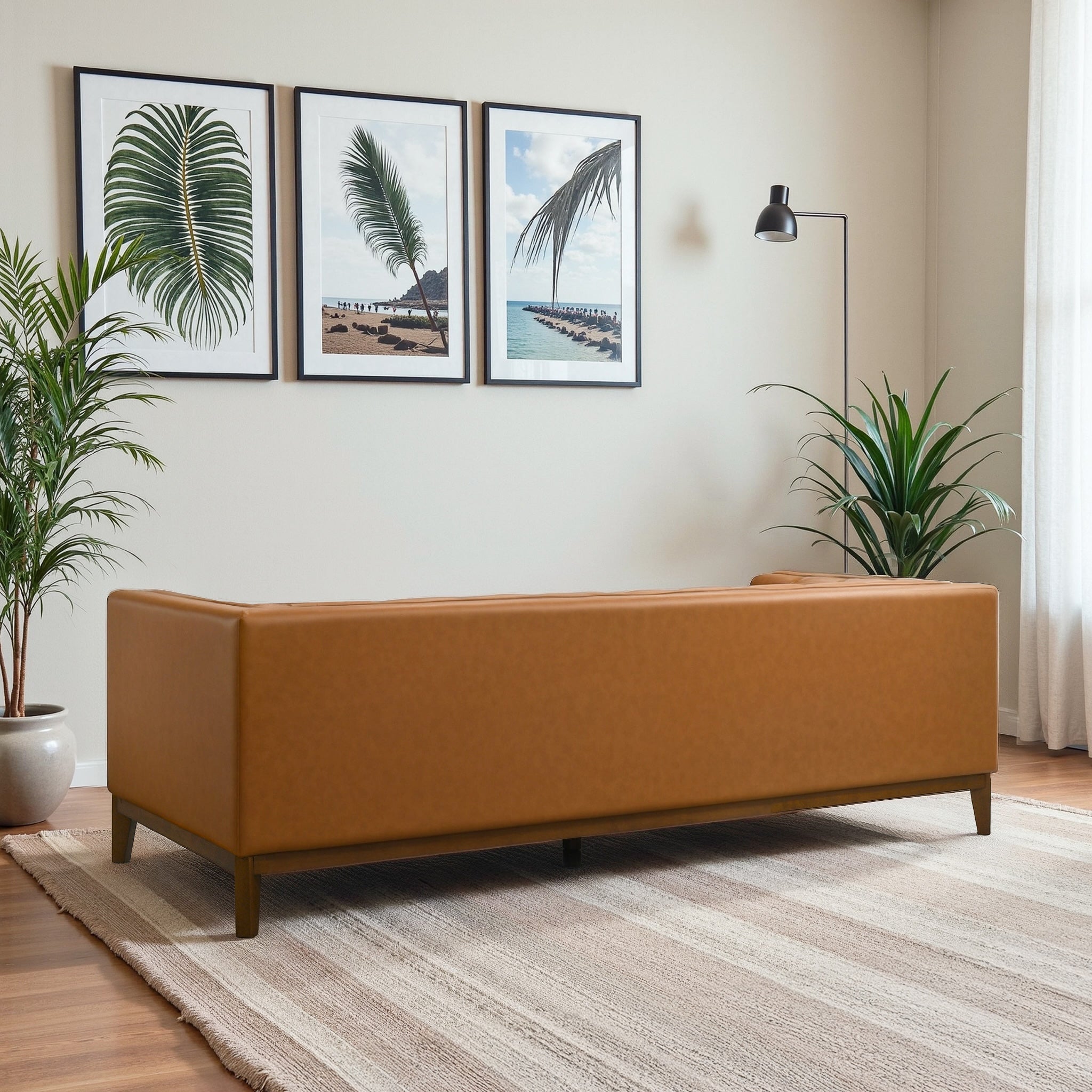 Melissa Mid-Century Cognac Vegan Leather Modern Sofa - Ashcroft Furniture