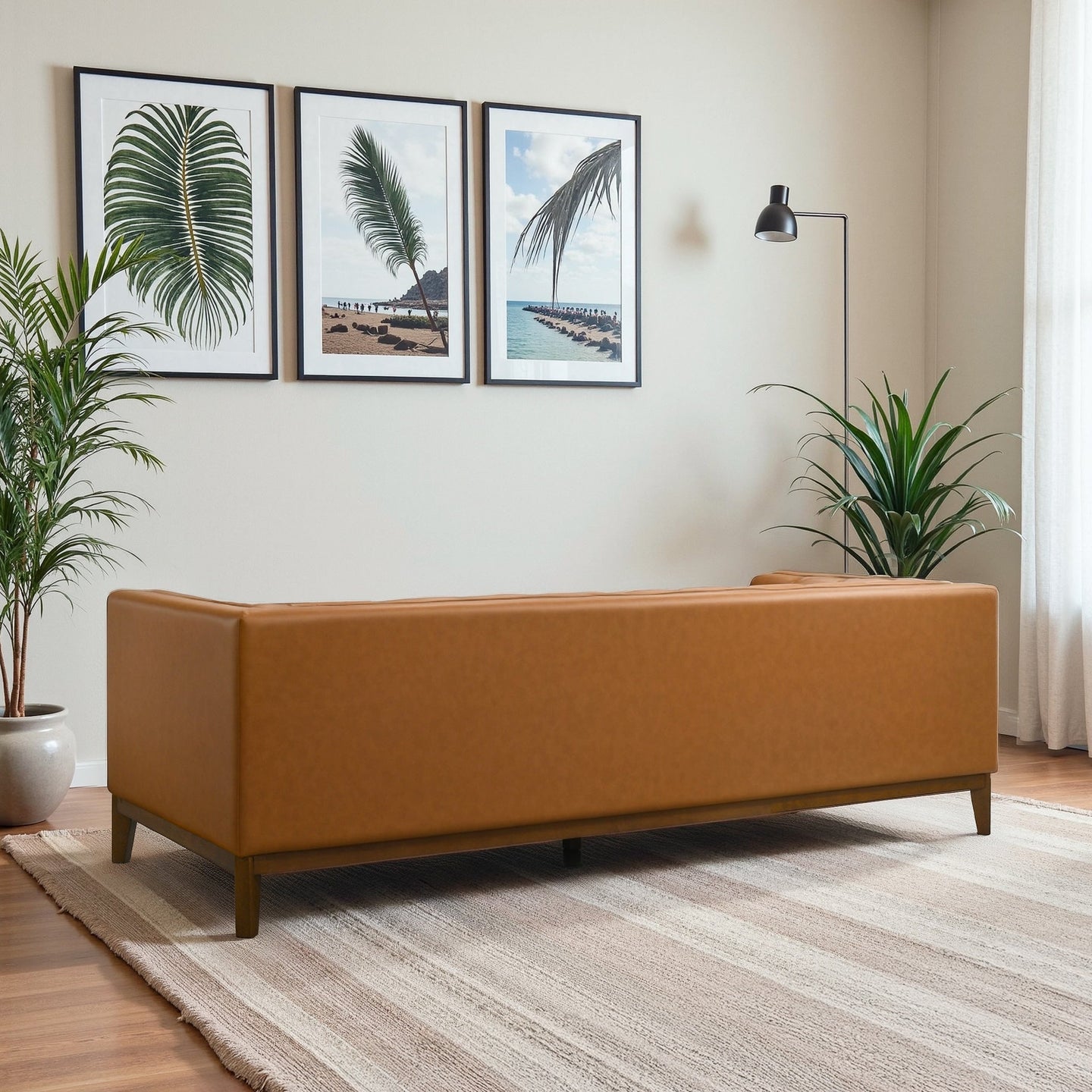 Melissa Mid-Century Cognac Vegan Leather Modern Sofa - Ashcroft Furniture