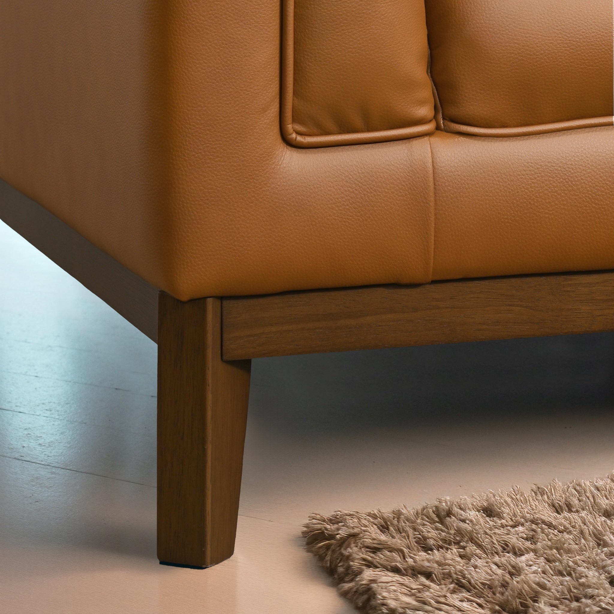 Melissa Mid-Century Cognac Vegan Leather Modern Sofa - Ashcroft Furniture