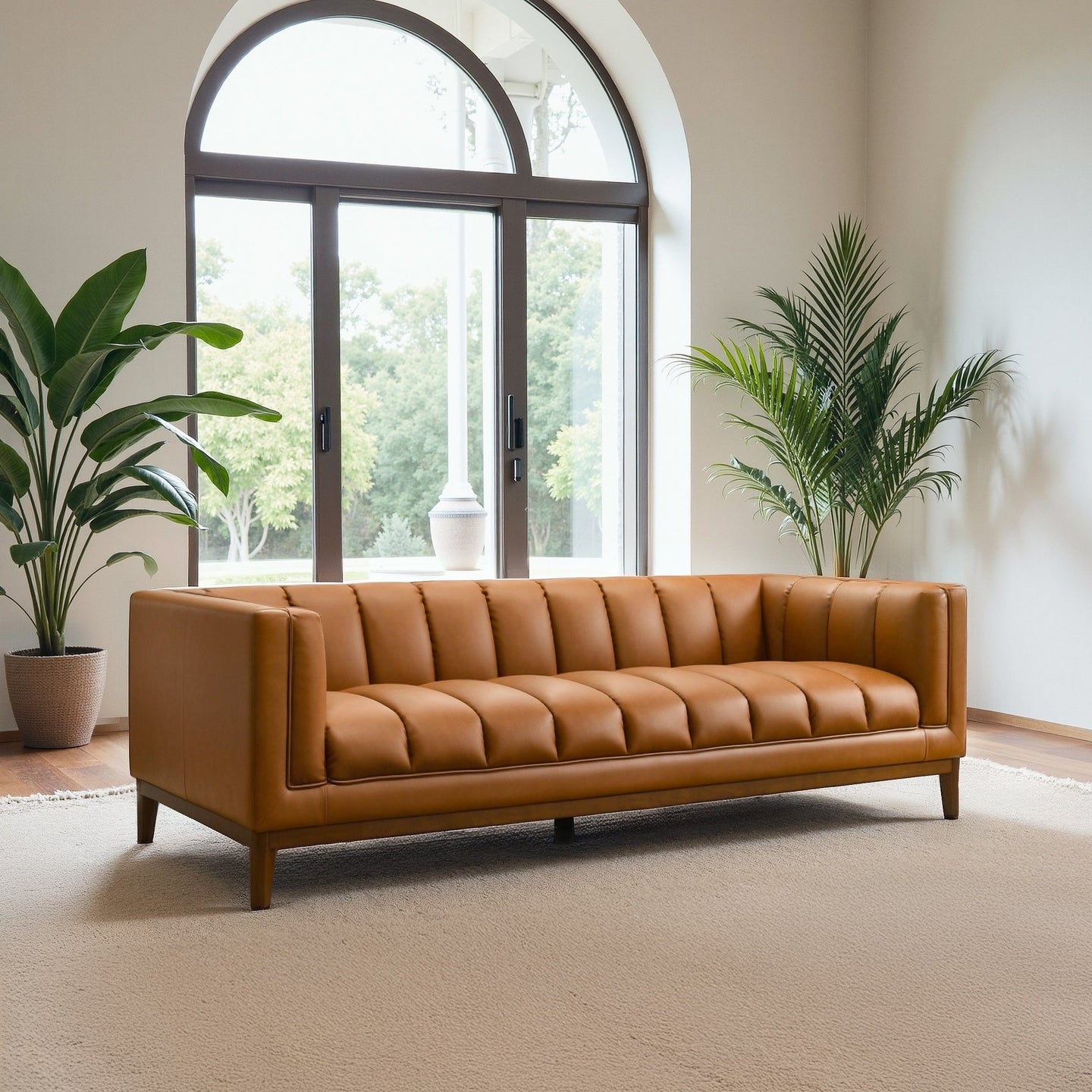 Melissa Mid-Century Cognac Vegan Leather Modern Sofa - Ashcroft Furniture